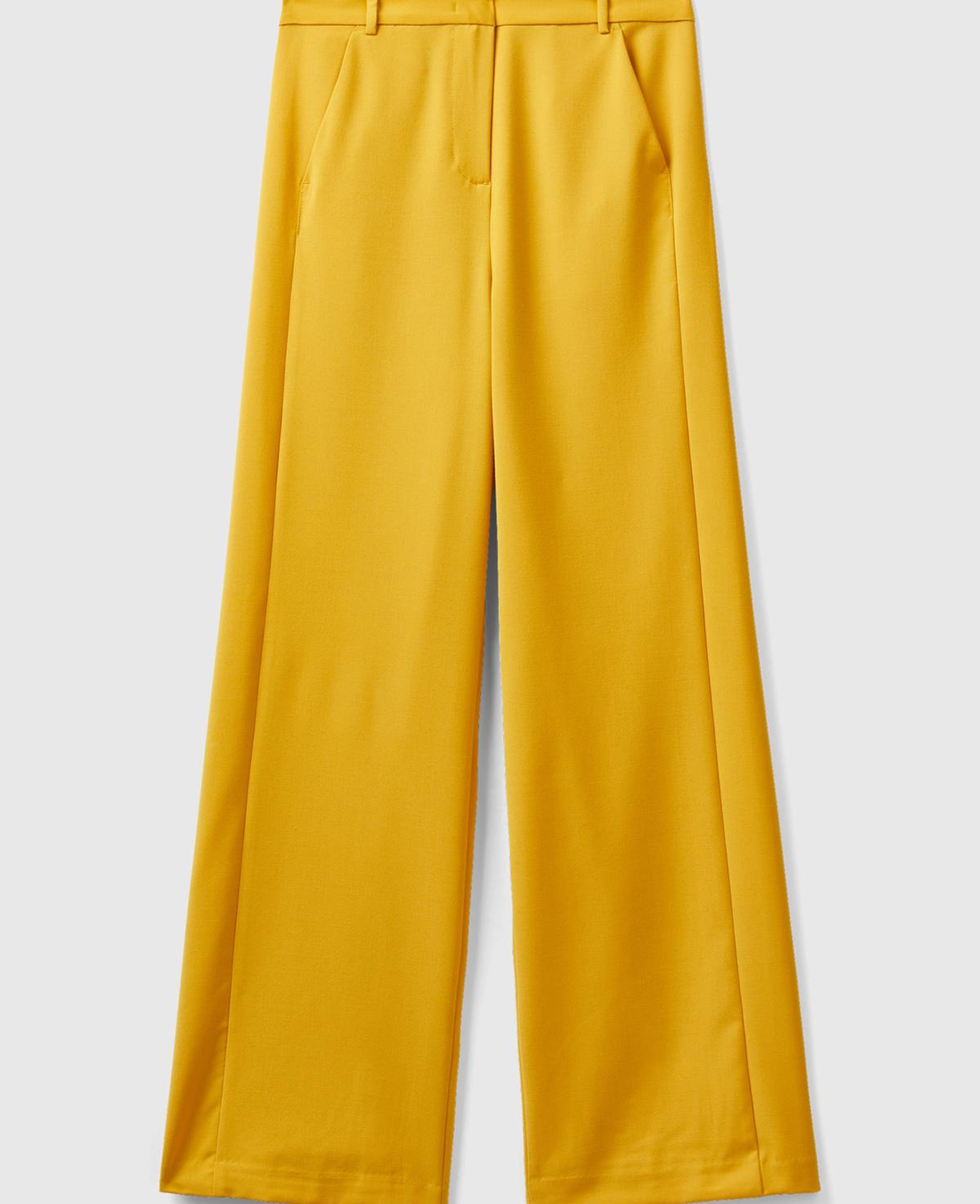 Kadın Hardal Poliviskoz Regular Fit  Düz Paça Pantolon