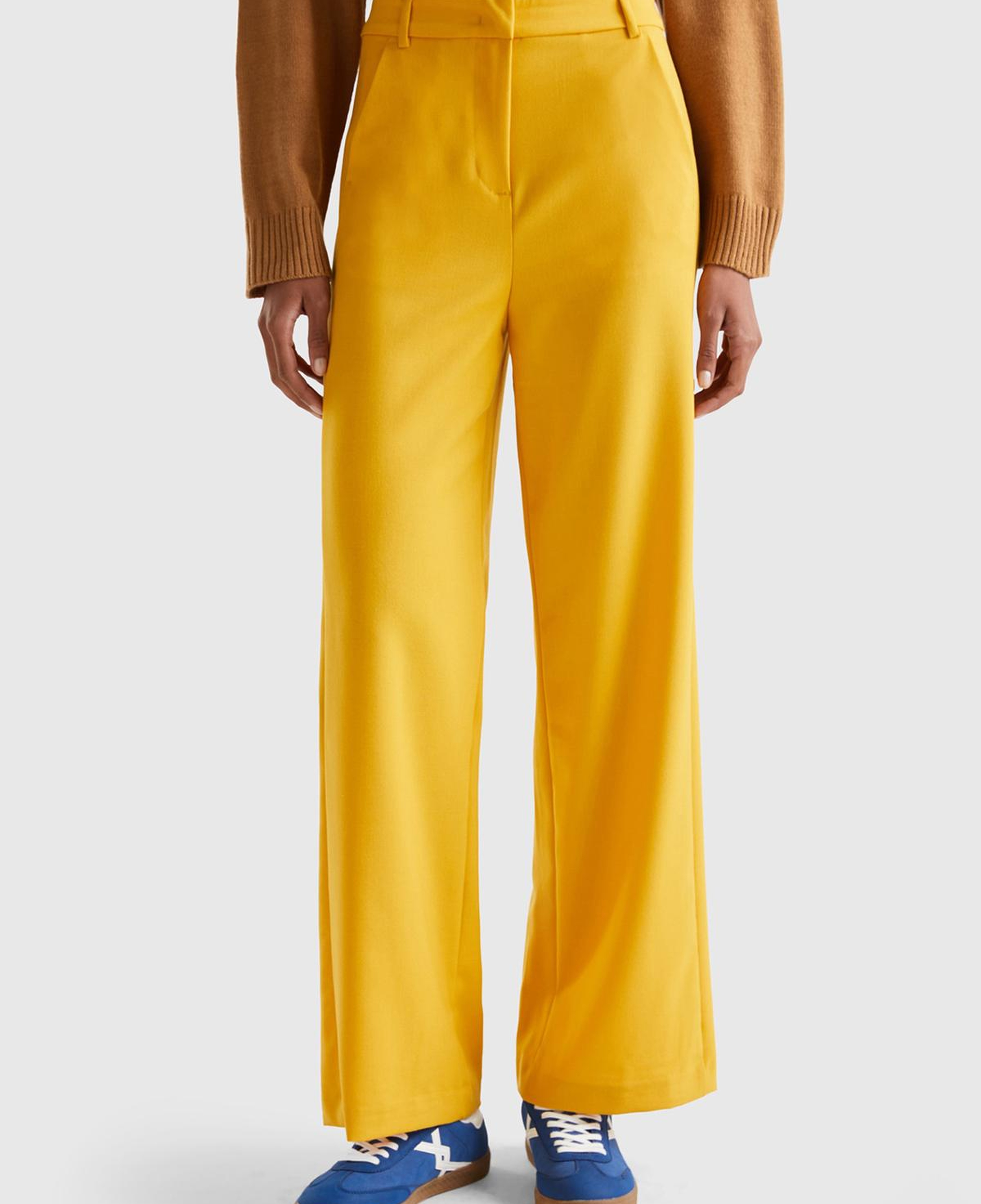 Kadın Hardal Poliviskoz Regular Fit  Düz Paça Pantolon