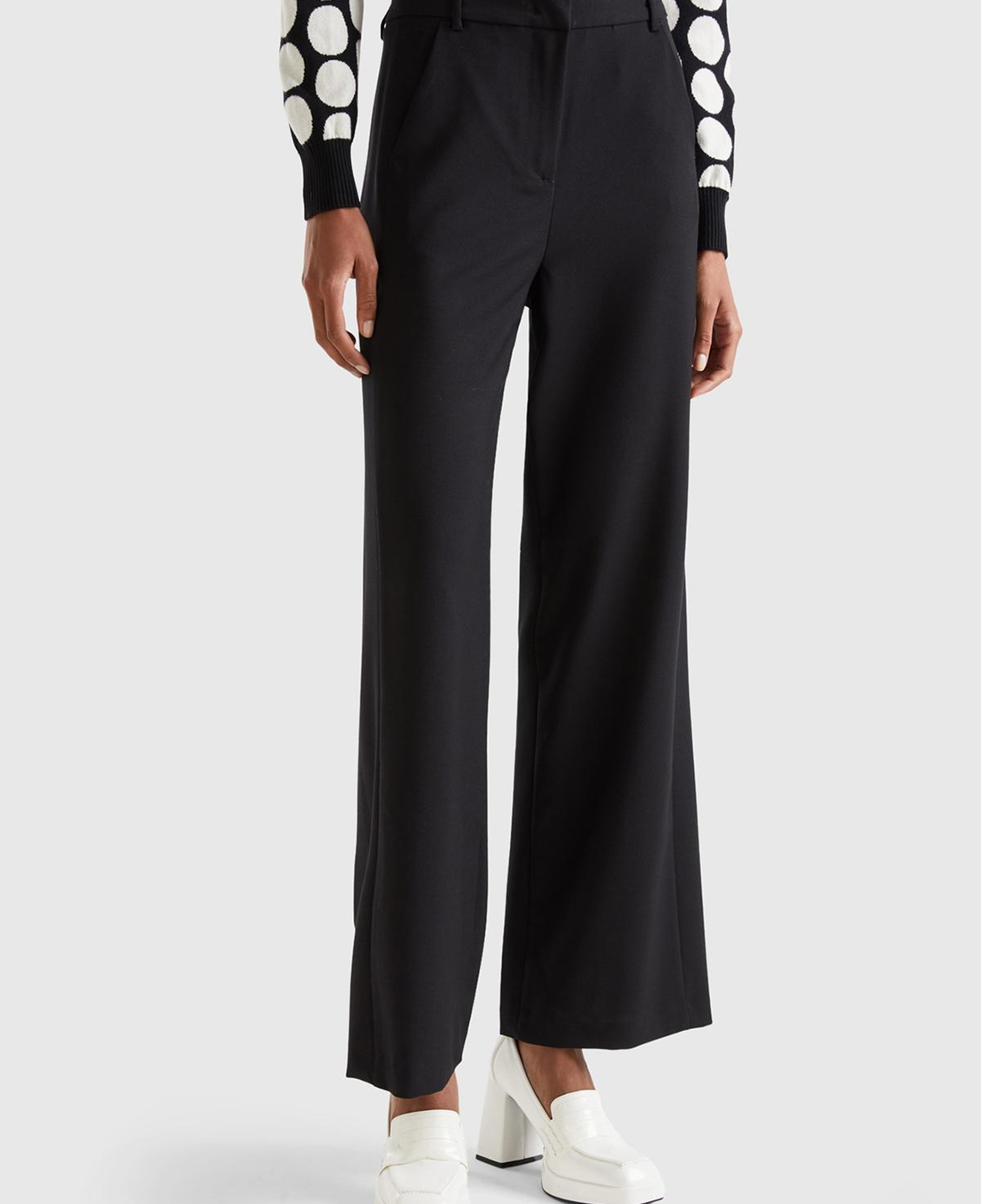 Kadın Siyah Poliviskoz Regular Fit  Düz Paça Pantolon