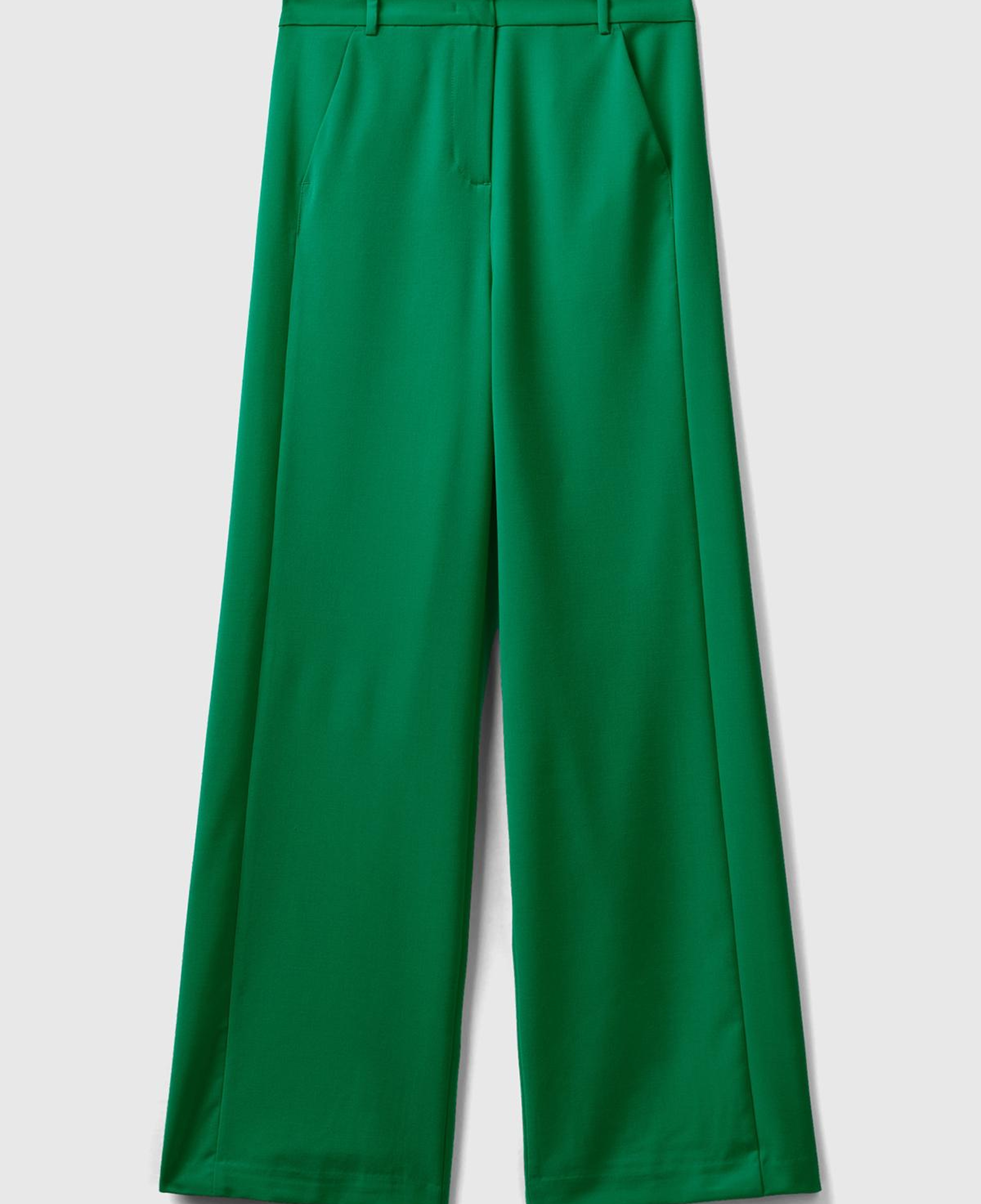 Kadın Yeşil Poliviskoz Regular Fit  Düz Paça Pantolon