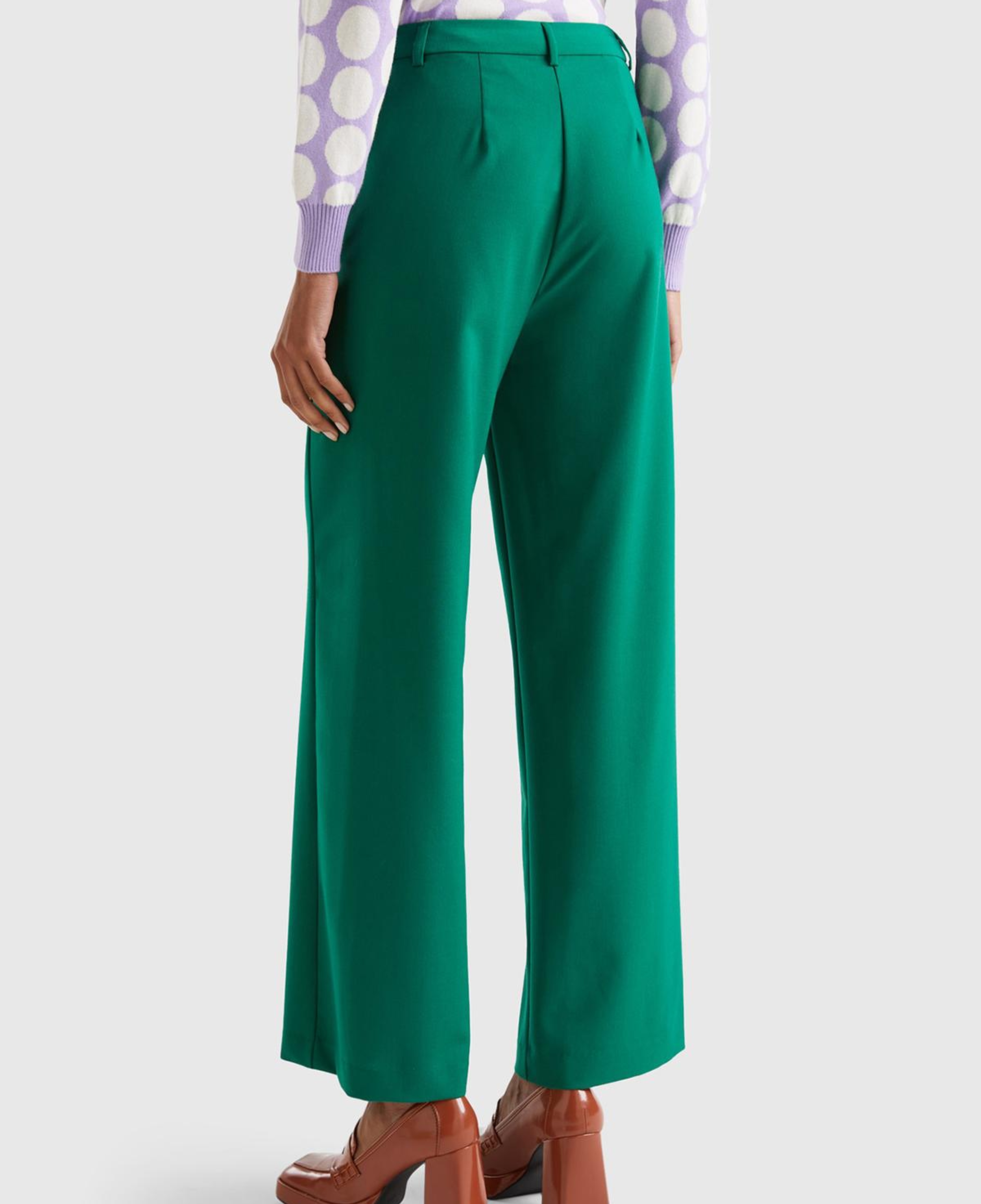 Kadın Yeşil Poliviskoz Regular Fit  Düz Paça Pantolon