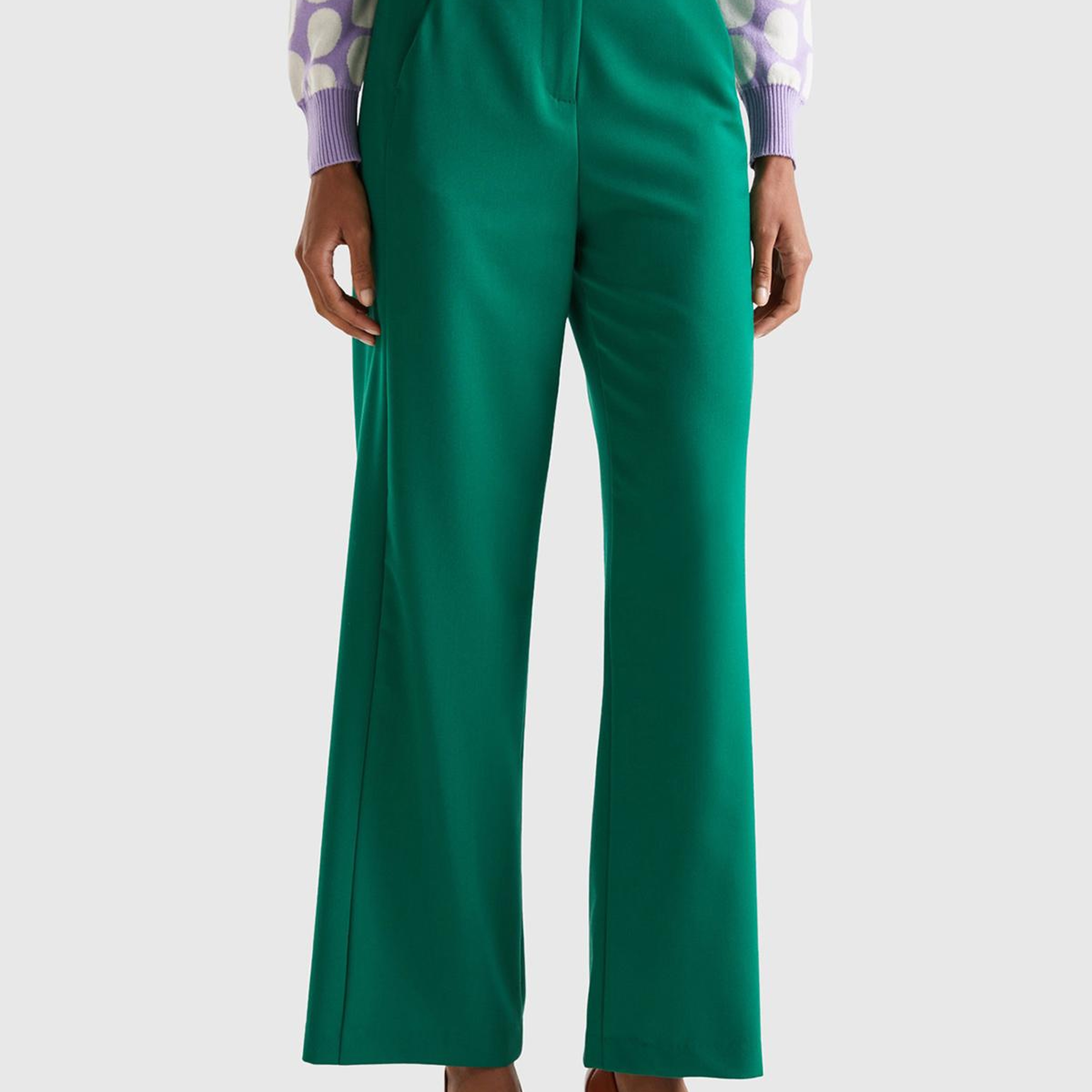 Kadın Yeşil Poliviskoz Regular Fit  Düz Paça Pantolon