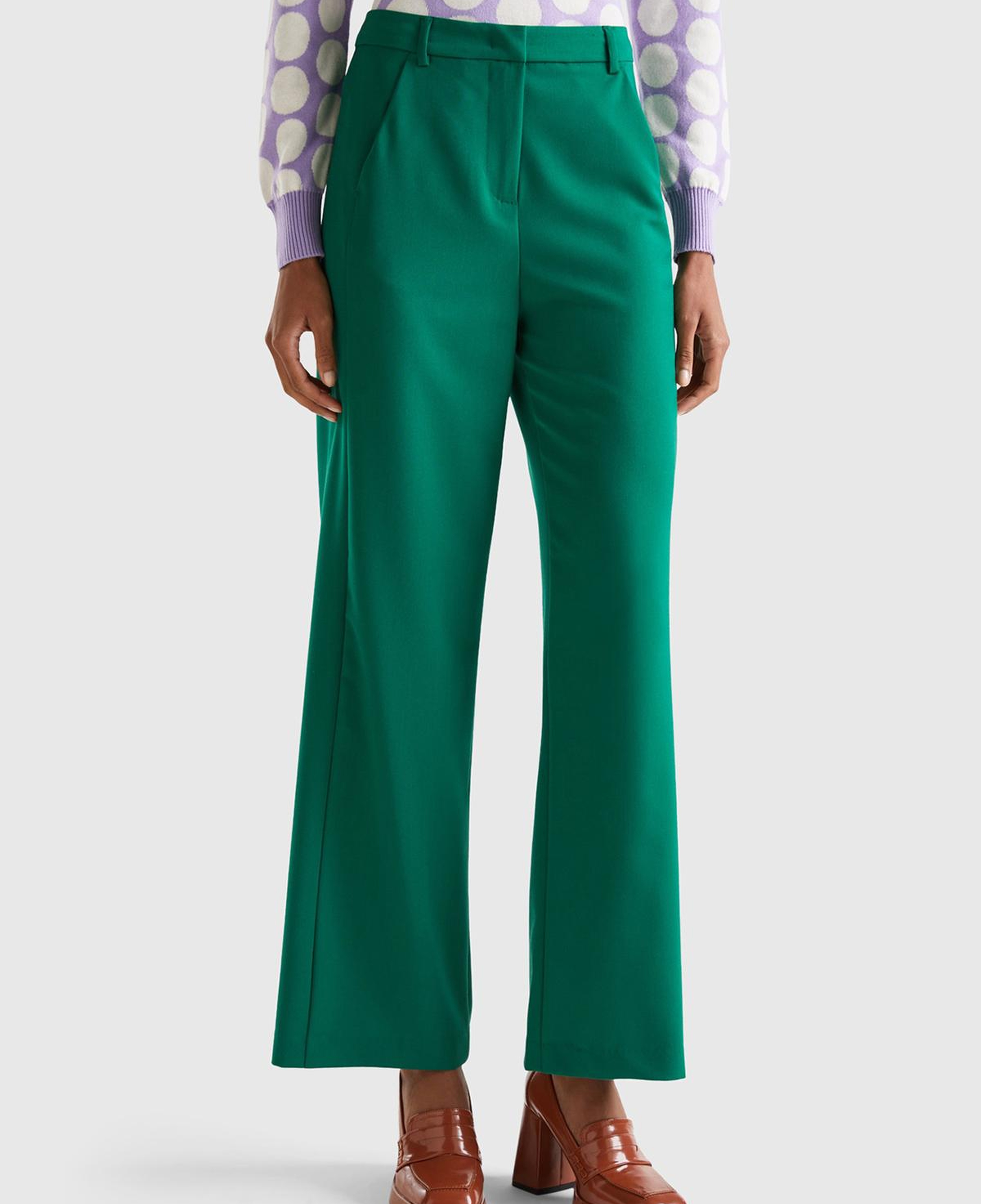 Kadın Yeşil Poliviskoz Regular Fit  Düz Paça Pantolon