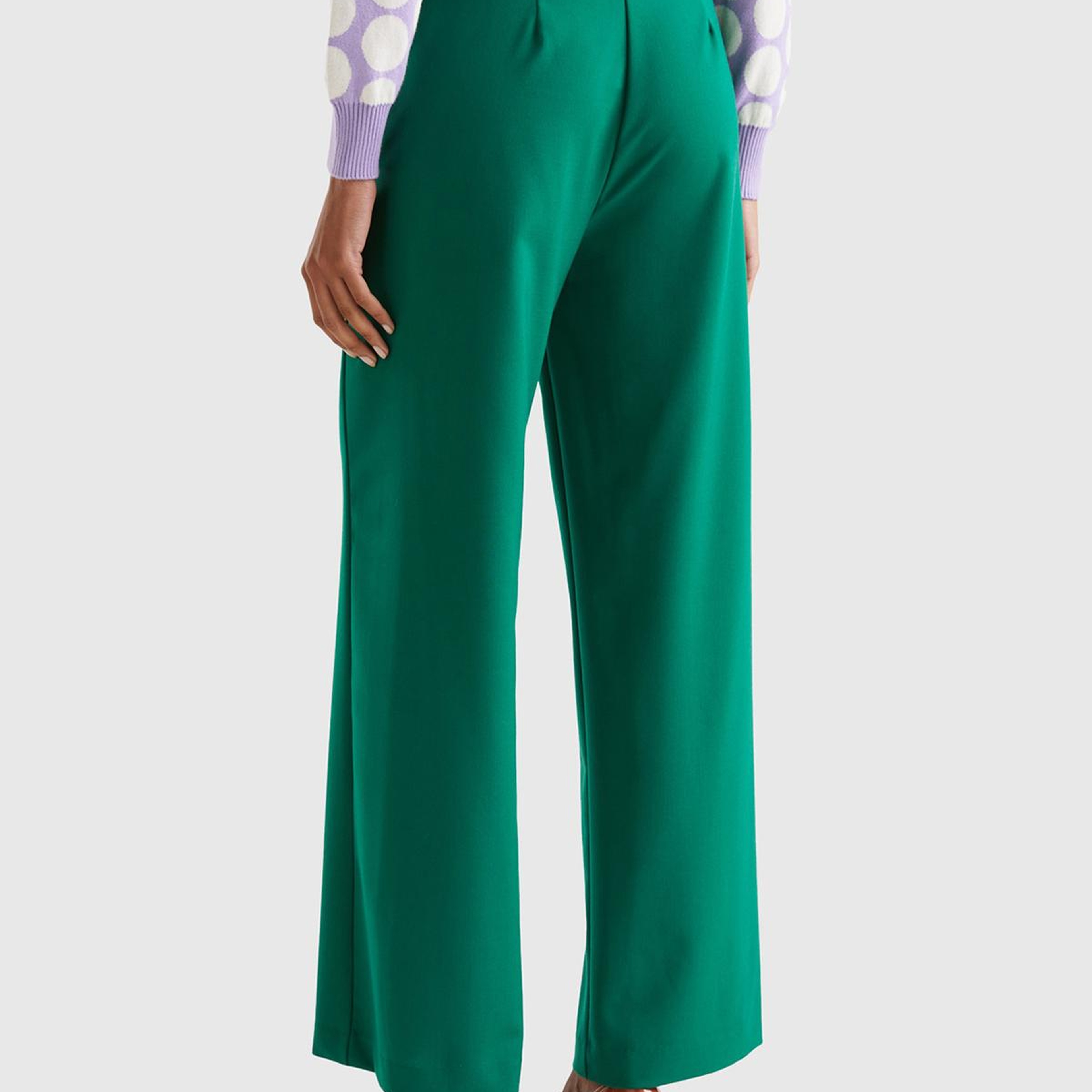 Kadın Yeşil Poliviskoz Regular Fit  Düz Paça Pantolon