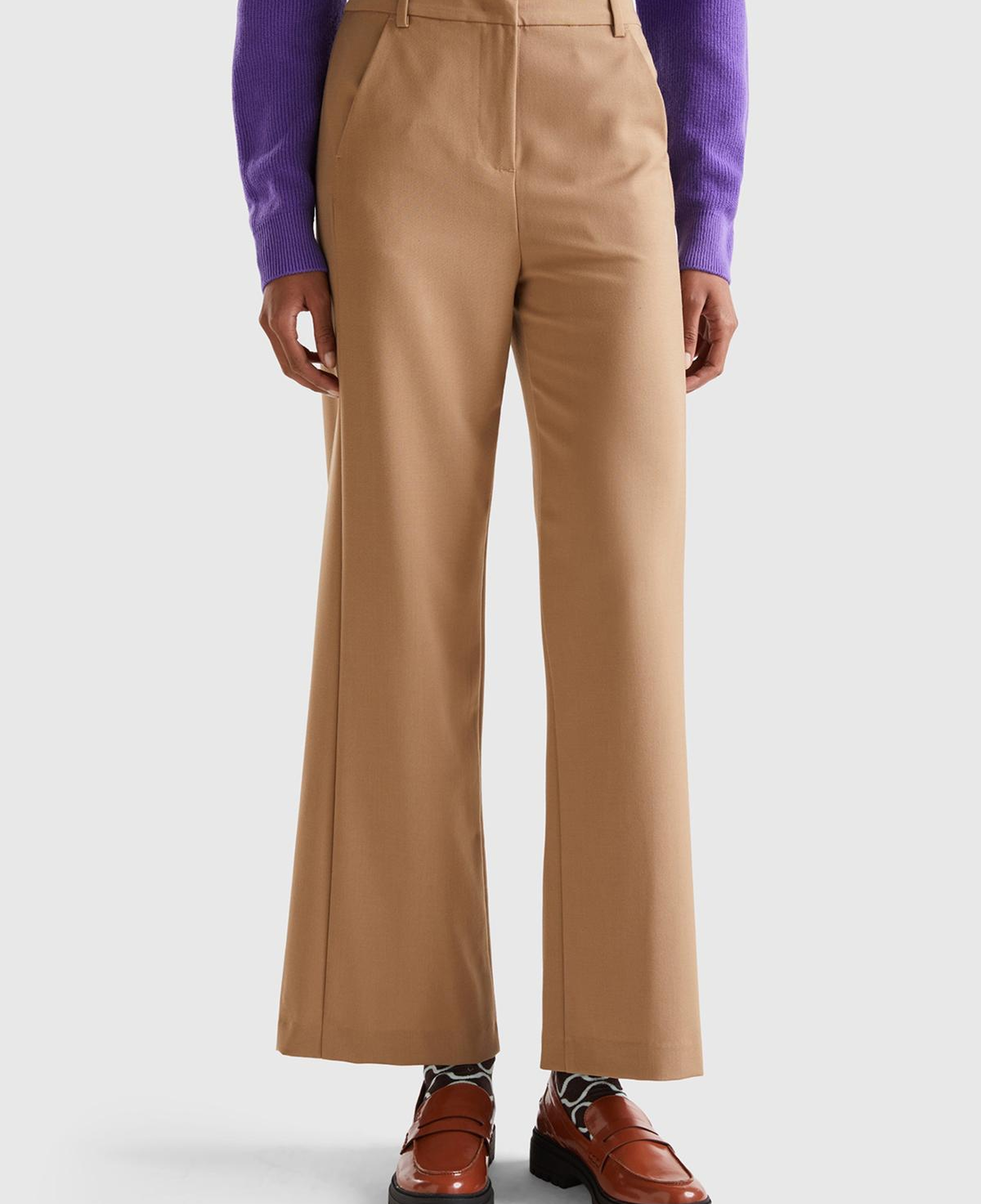 Kadın Taba Poliviskoz Regular Fit  Düz Paça Pantolon