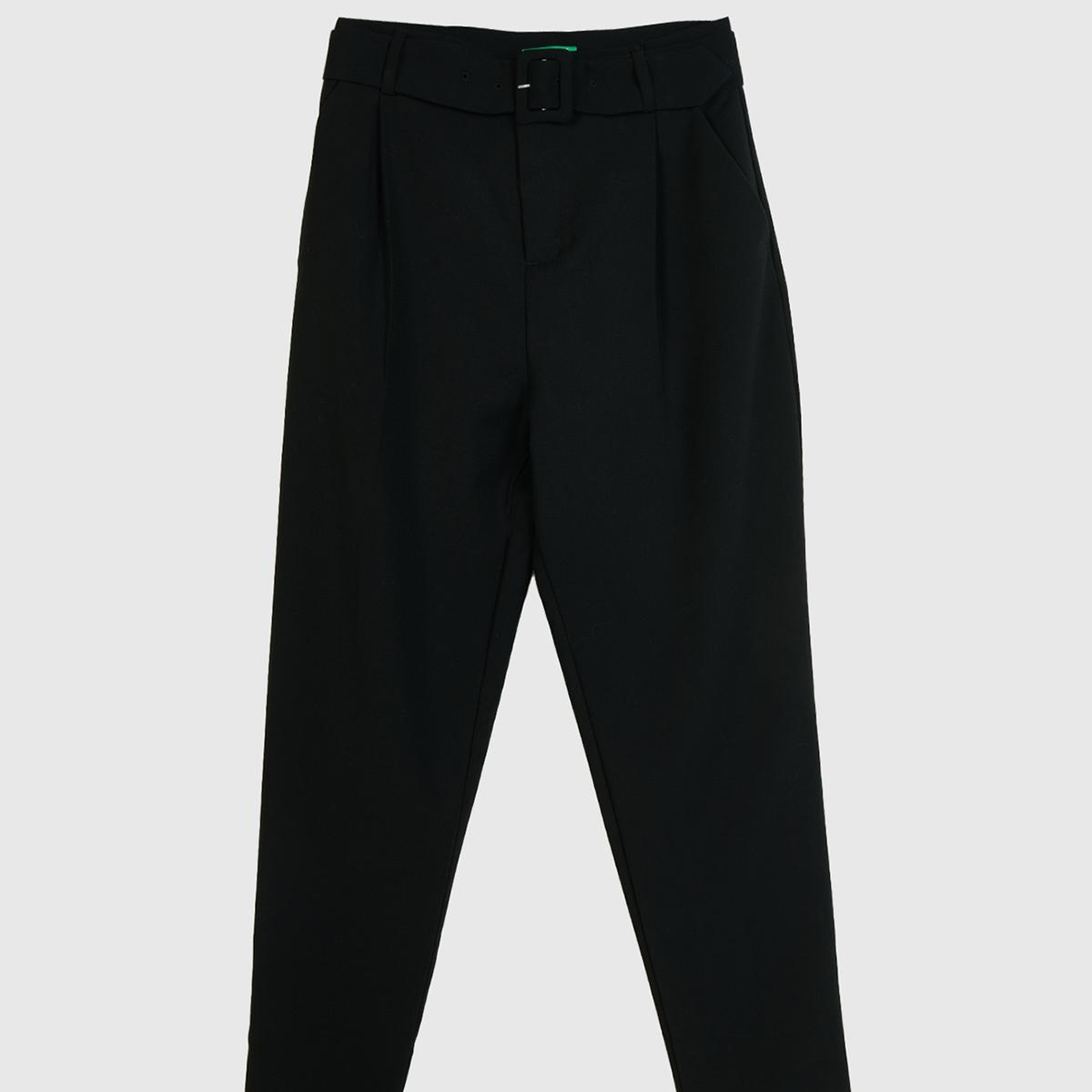 Kadın Siyah Poliviskoz Rahat Kalıp Kemerli Pantolon