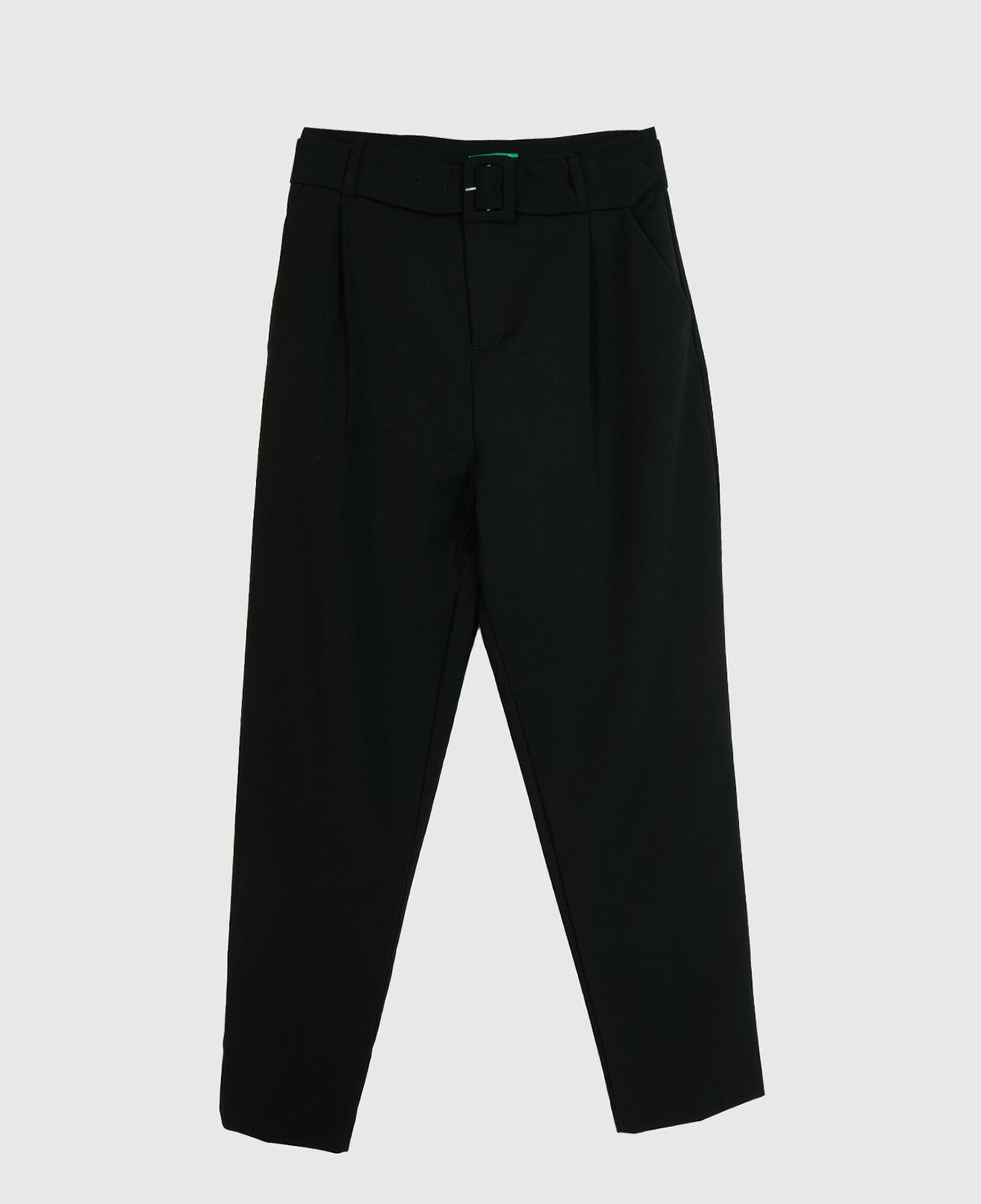 Kadın Siyah Poliviskoz Rahat Kalıp Kemerli Pantolon