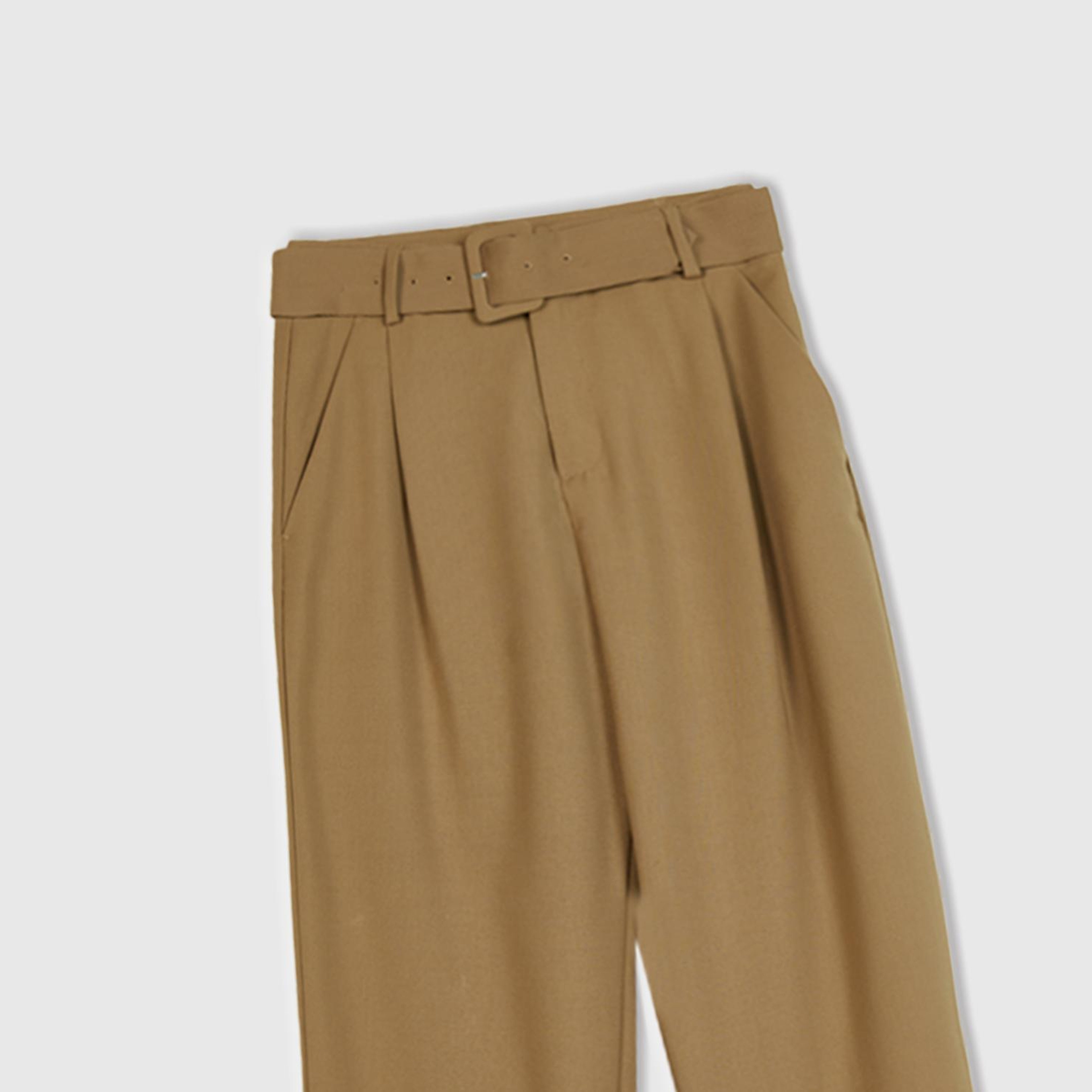 Kadın Kahverengi Poliviskoz Rahat Kalıp Kemerli Pantolon