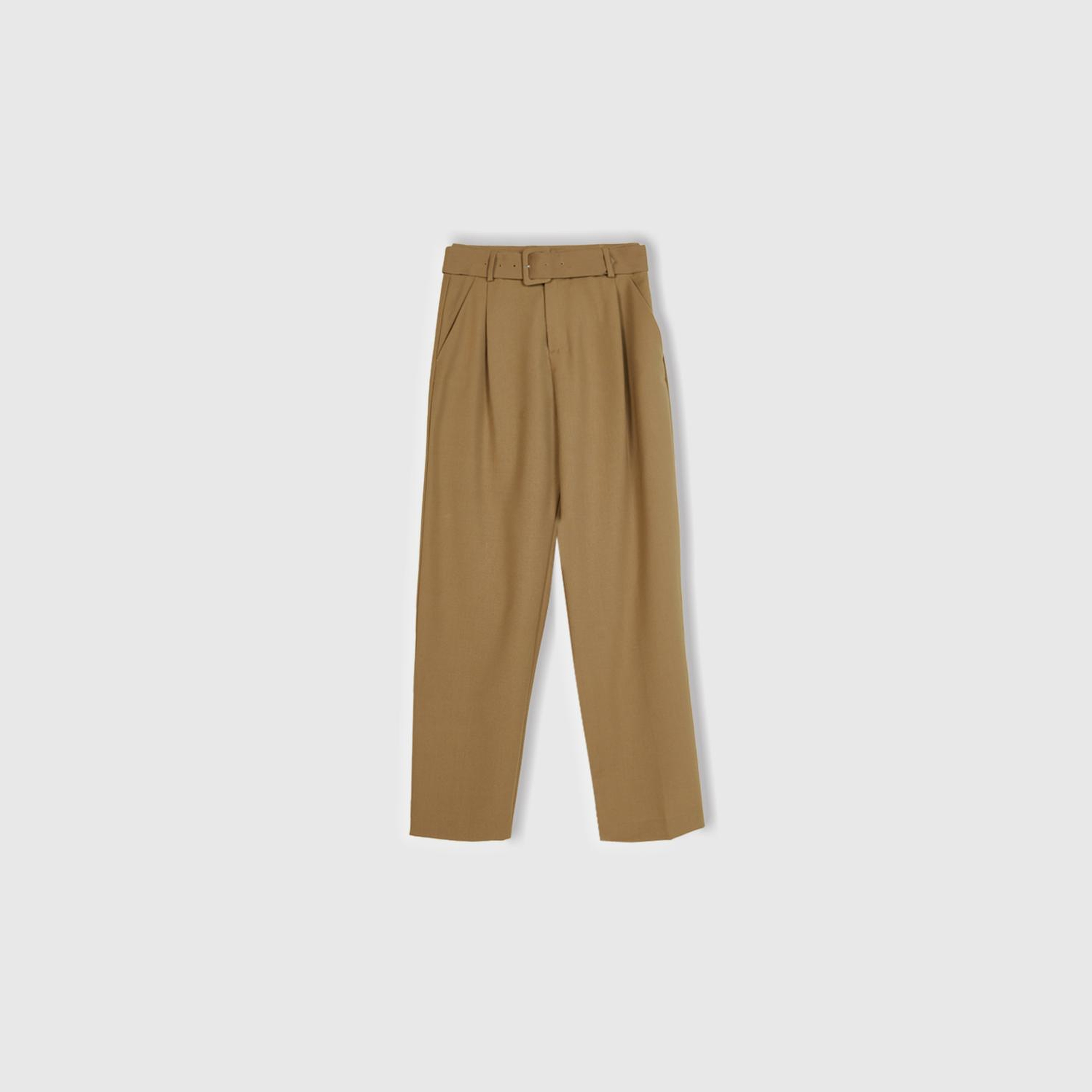 Kadın Kahverengi Poliviskoz Rahat Kalıp Kemerli Pantolon