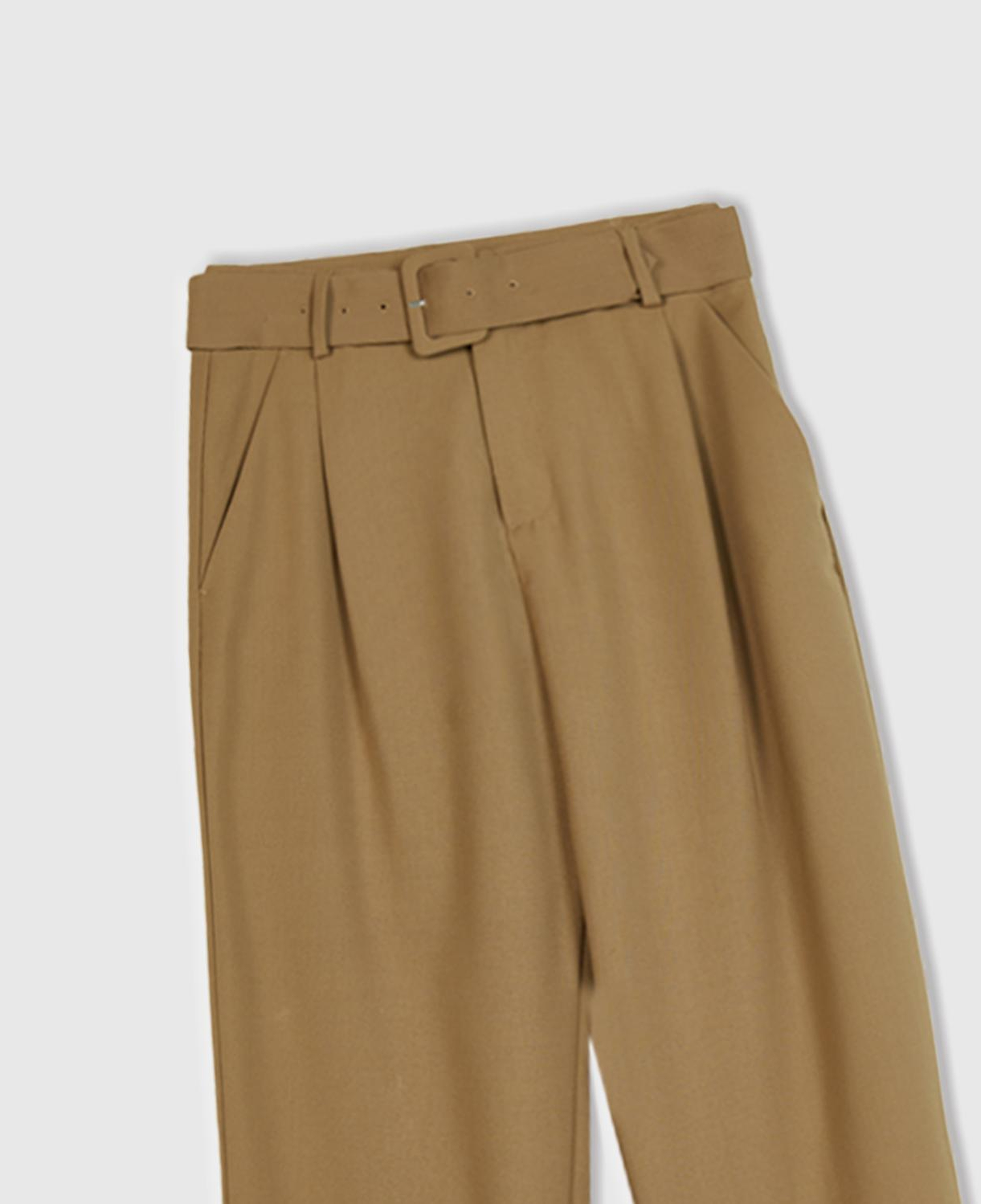 Kadın Kahverengi Poliviskoz Rahat Kalıp Kemerli Pantolon