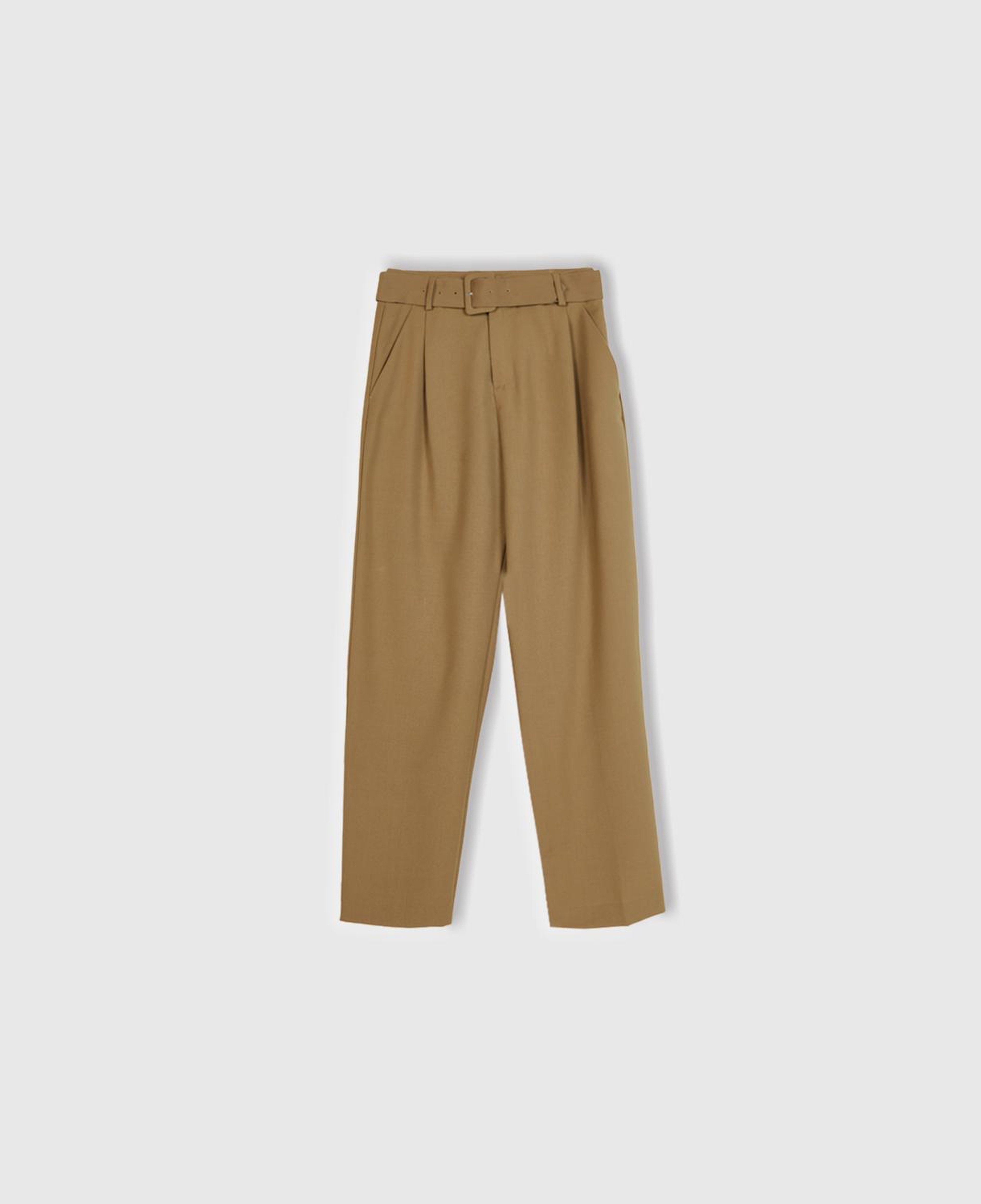 Kadın Kahverengi Poliviskoz Rahat Kalıp Kemerli Pantolon