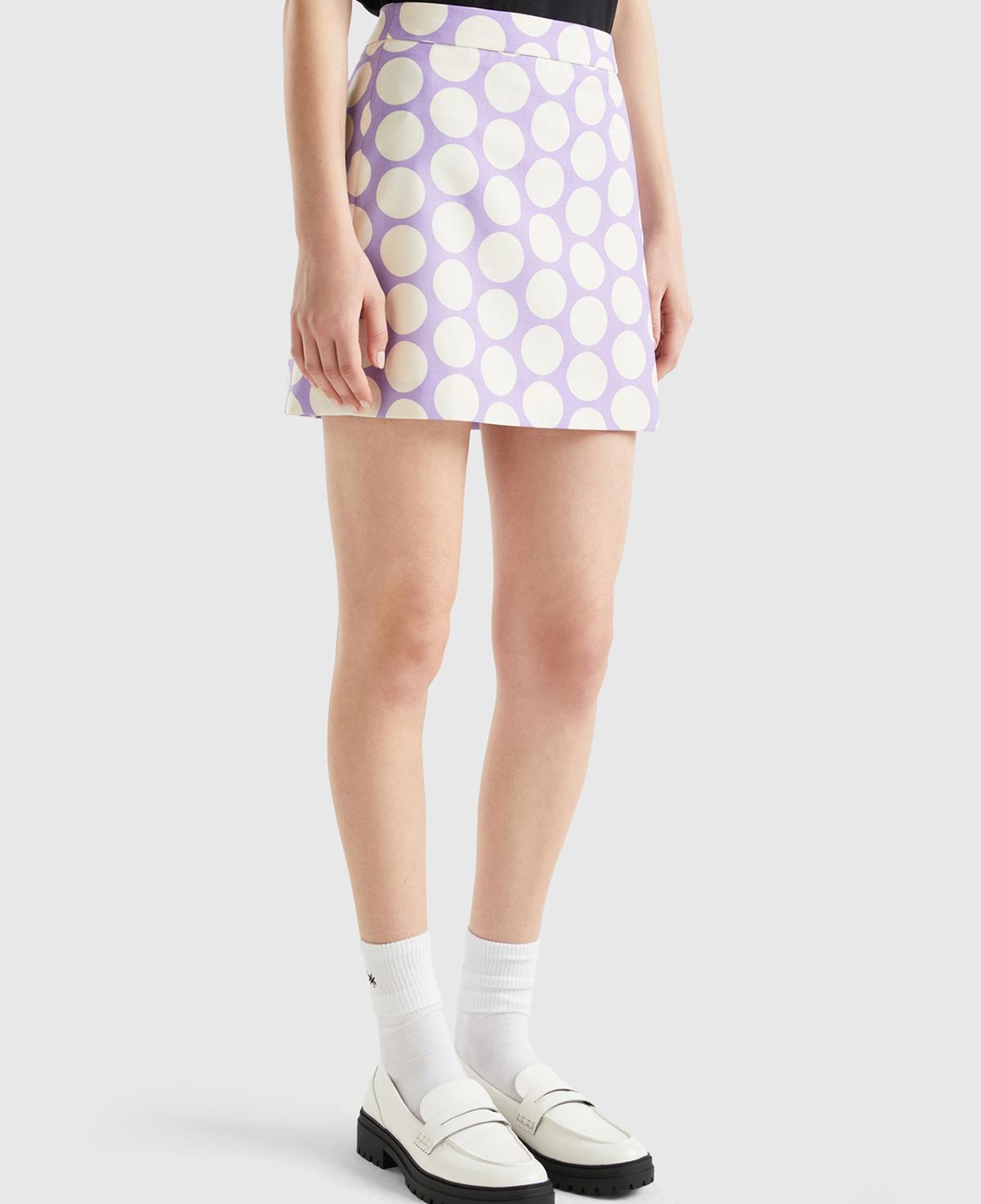 Kadın Lila Poliviskoz Puantiyeli Mini Etek
