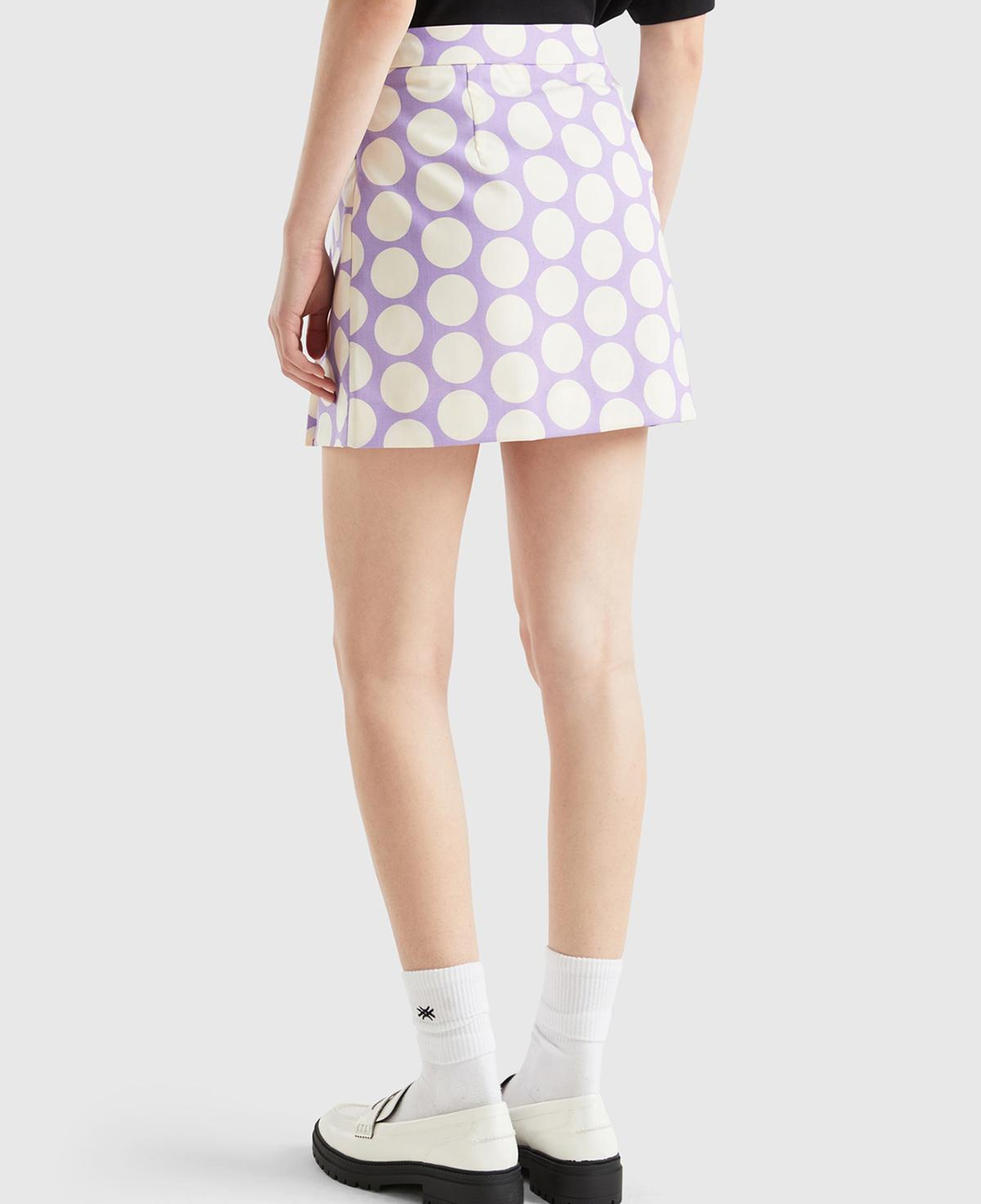 Kadın Lila Poliviskoz Puantiyeli Mini Etek