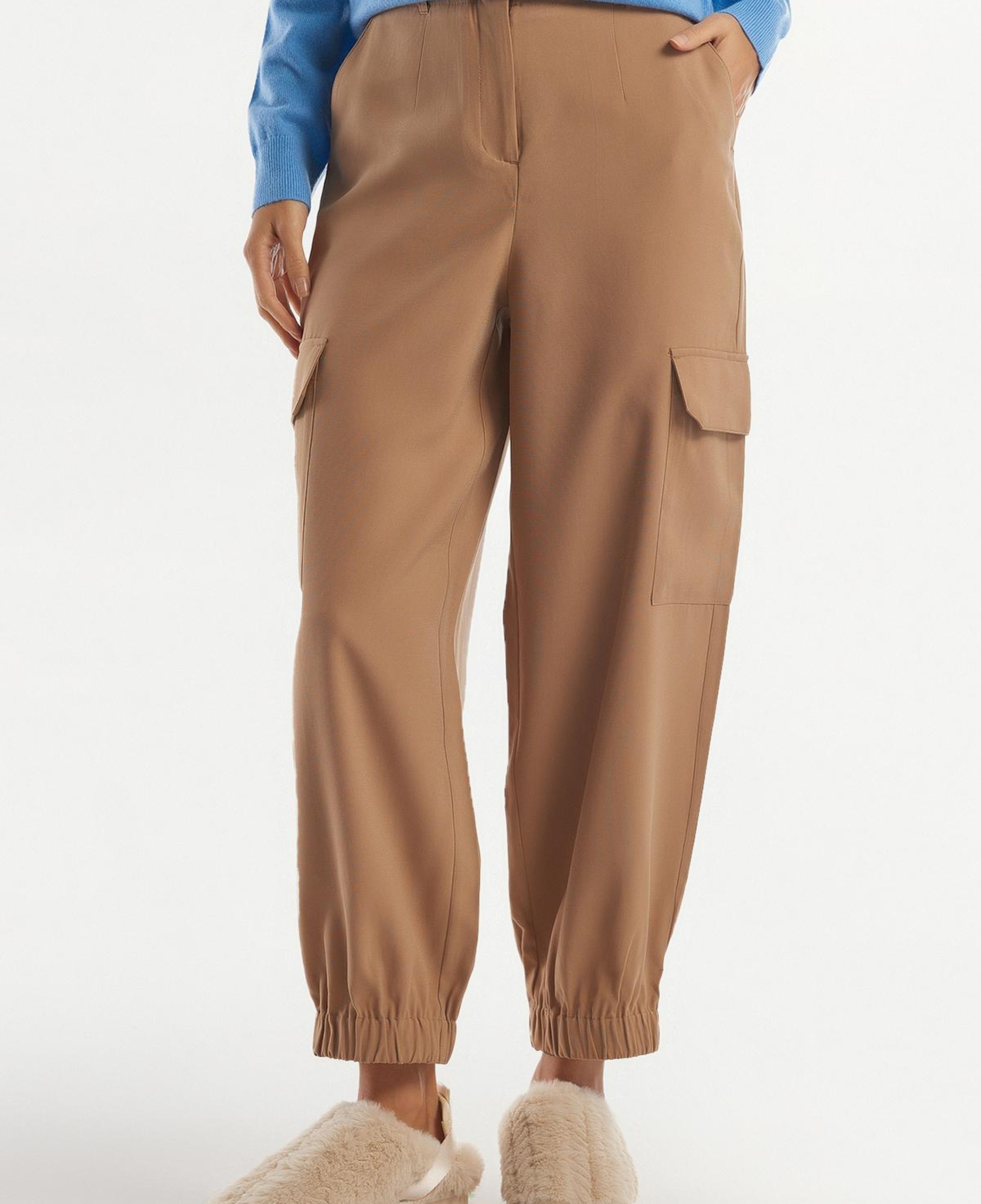 Kadın Kahverengi Bilekten Lastikli Kargo Pantolon