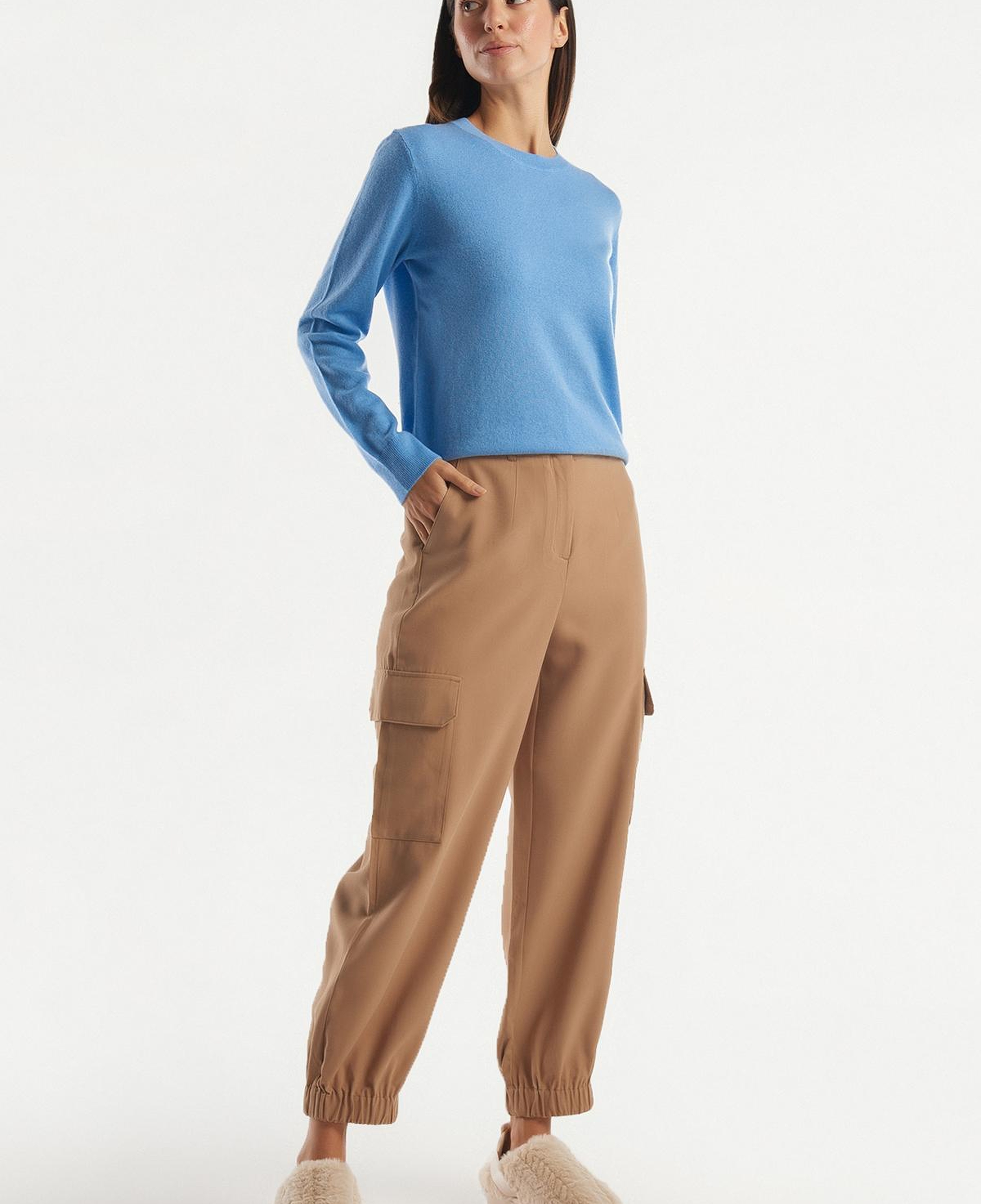 Kadın Kahverengi Bilekten Lastikli Kargo Pantolon