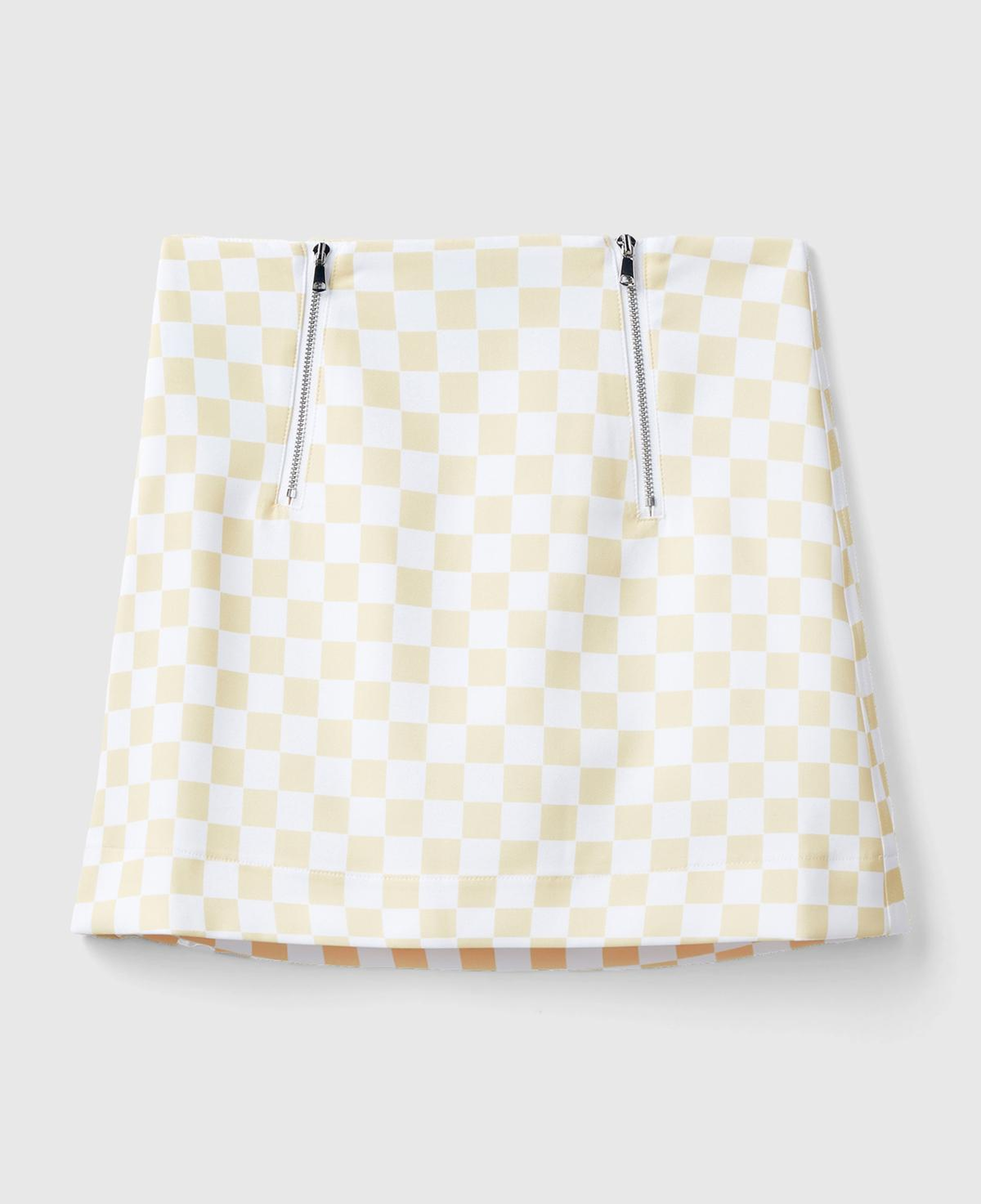 Kadın Sarı Dama Desenli Mini Etek