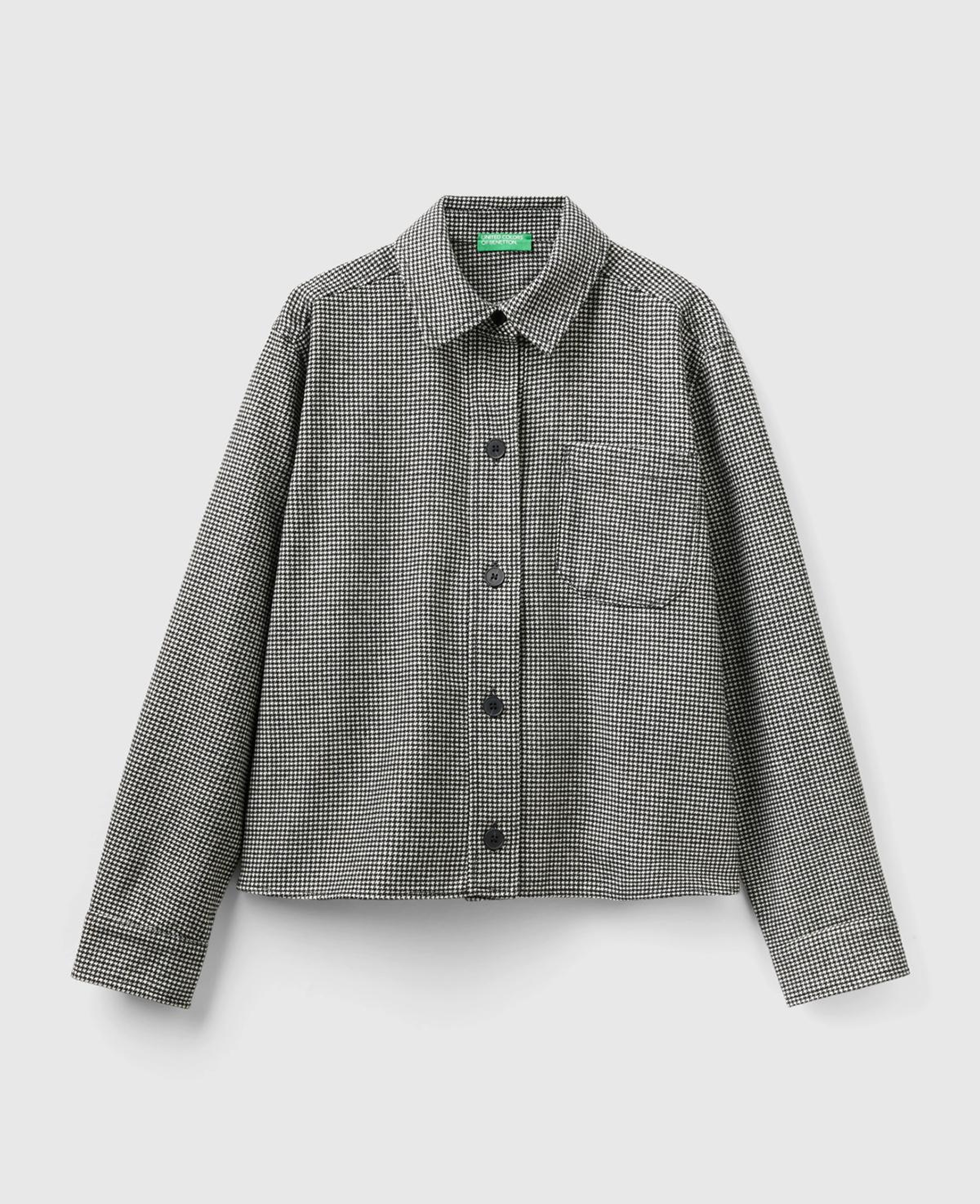 Kadın Siyah Beyaz Kazayağı Desenli Önü Capli Gömlek