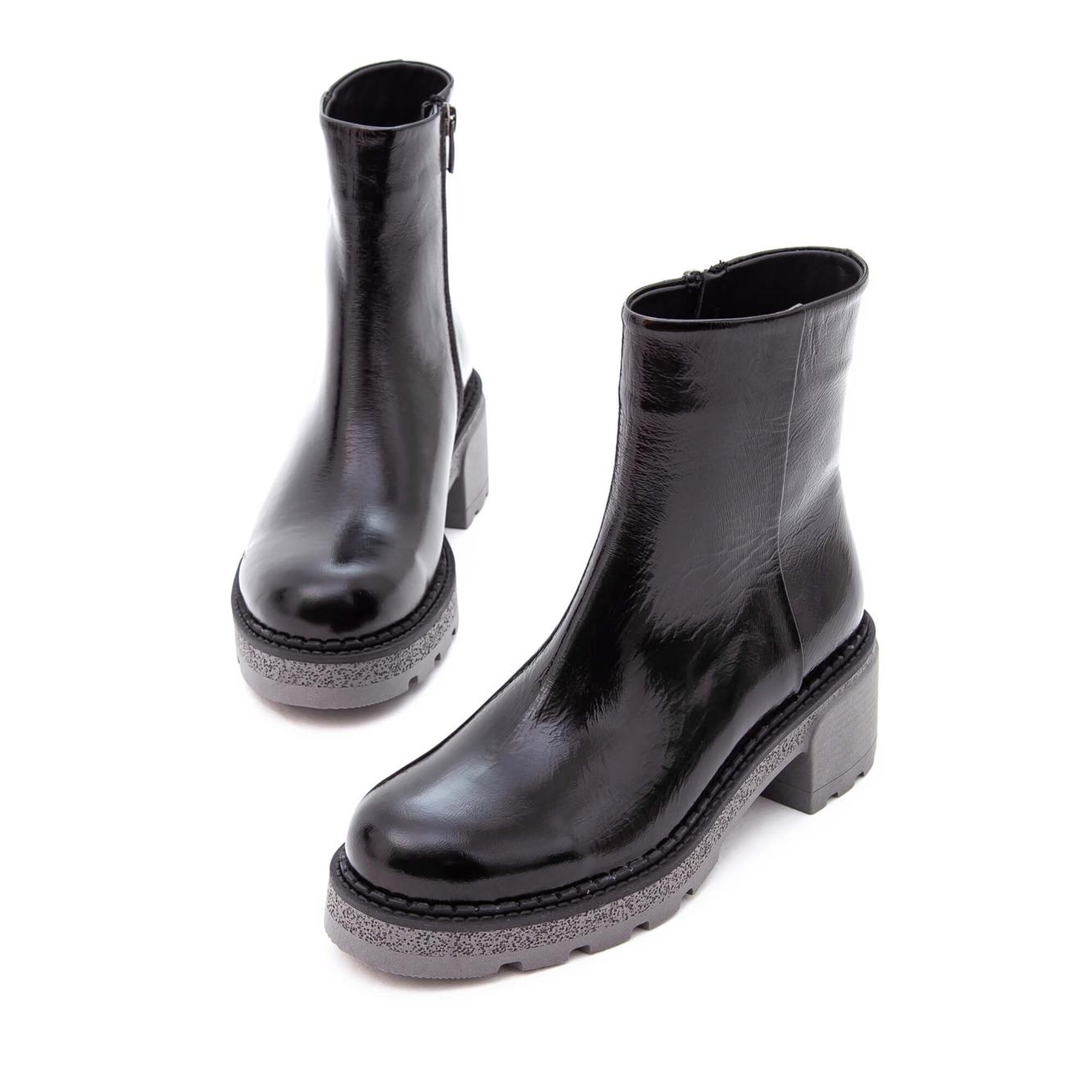 Tamer Tanca Kadın Hakiki Deri Siyah Rugan Casual Bot