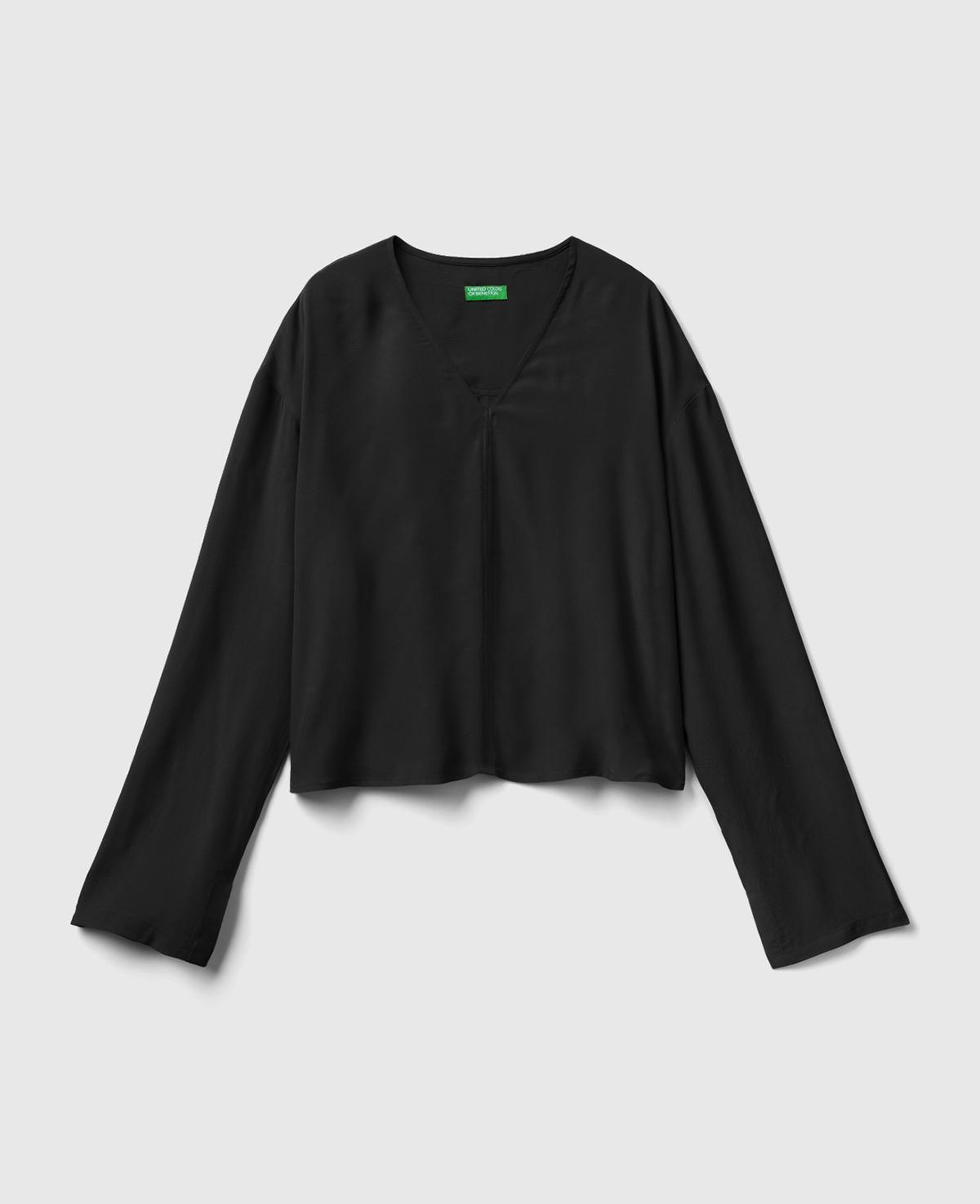 Kadın Siyah V Yaka Viskoz Bluz