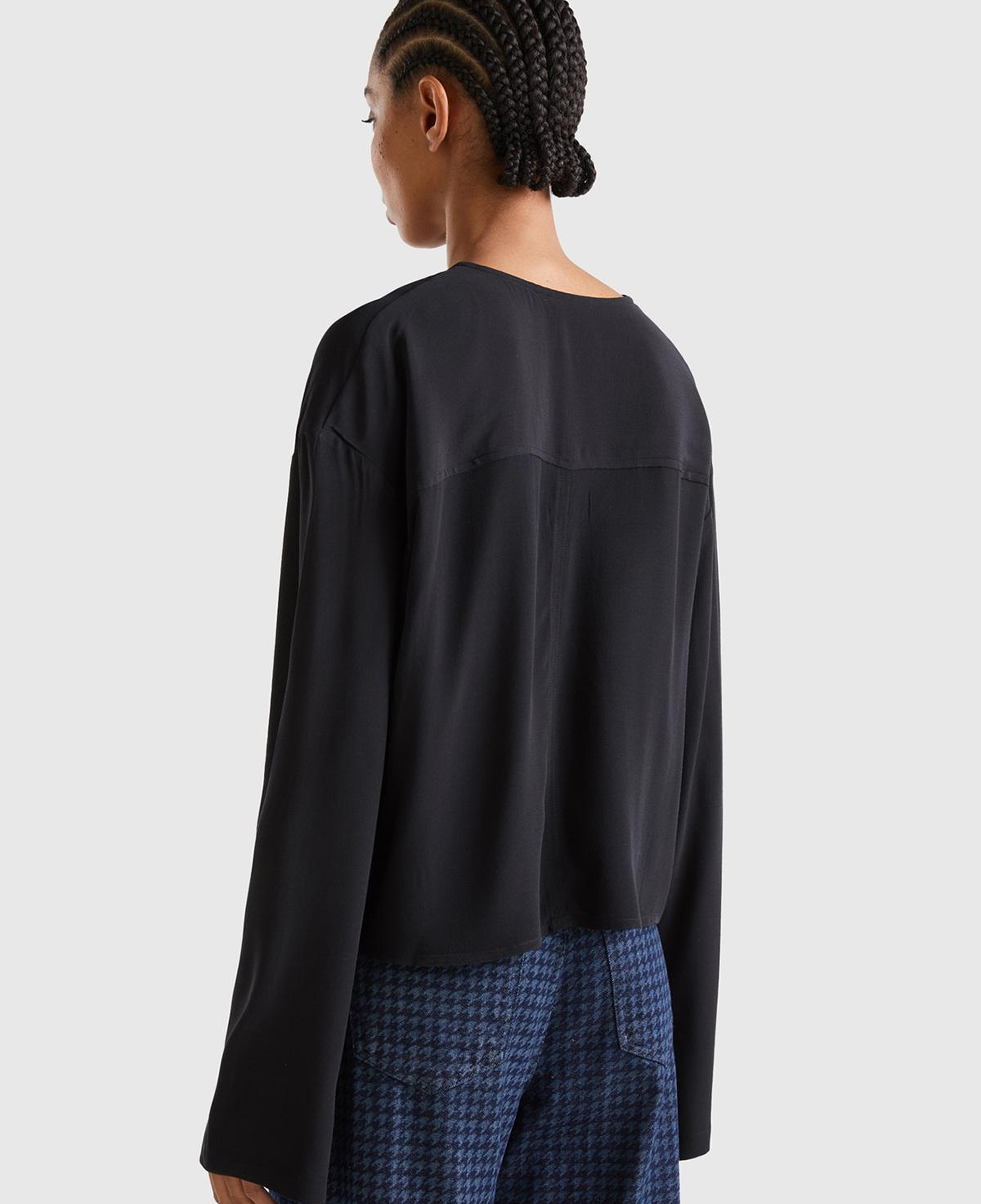 Kadın Siyah V Yaka Viskoz Bluz