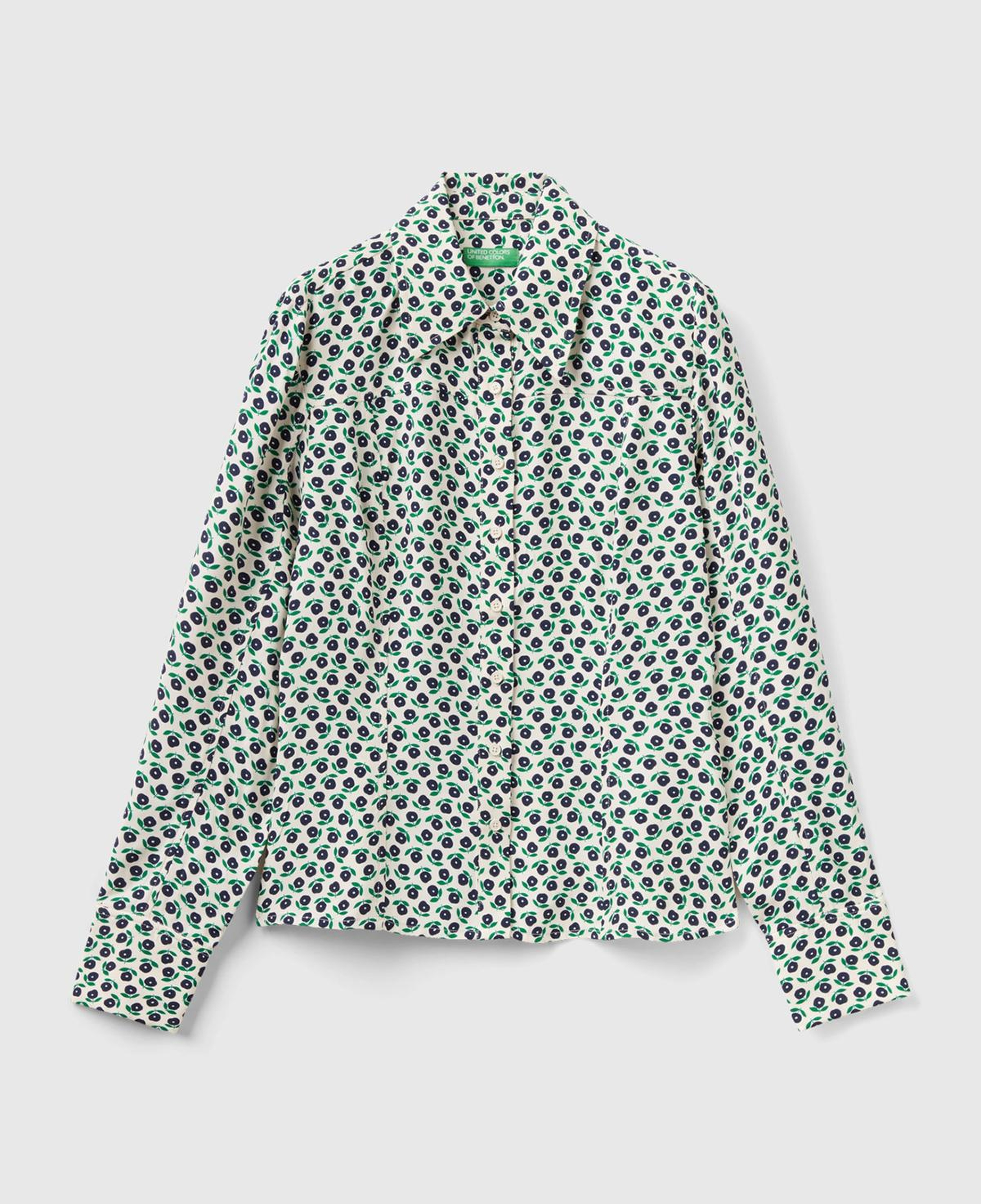 Kadın Yeşil Mix Çiçek Desenli Viskoz Gömlek