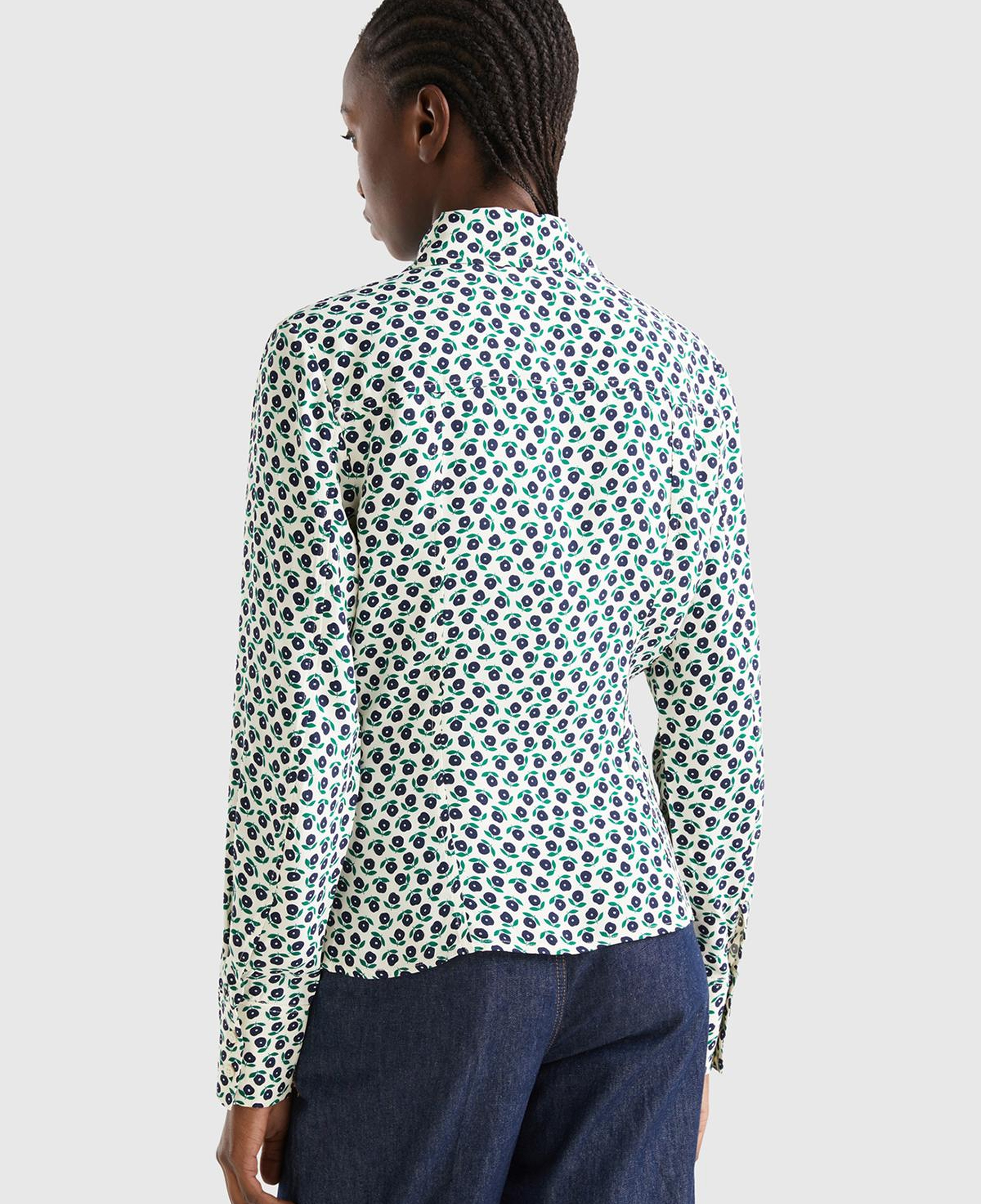 Kadın Yeşil Mix Çiçek Desenli Viskoz Gömlek