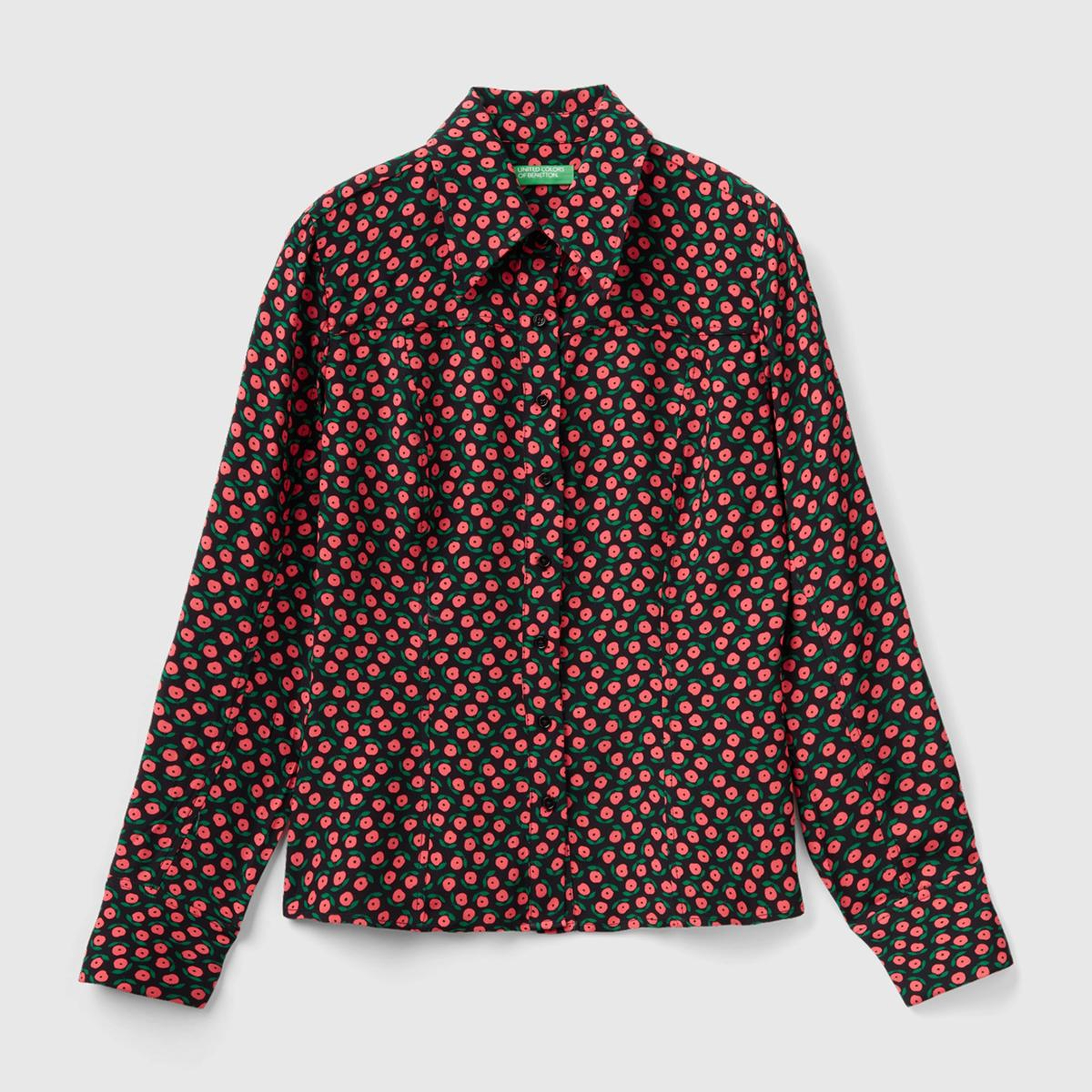 Kadın Pembe Mix Çiçek Desenli Viskoz Gömlek