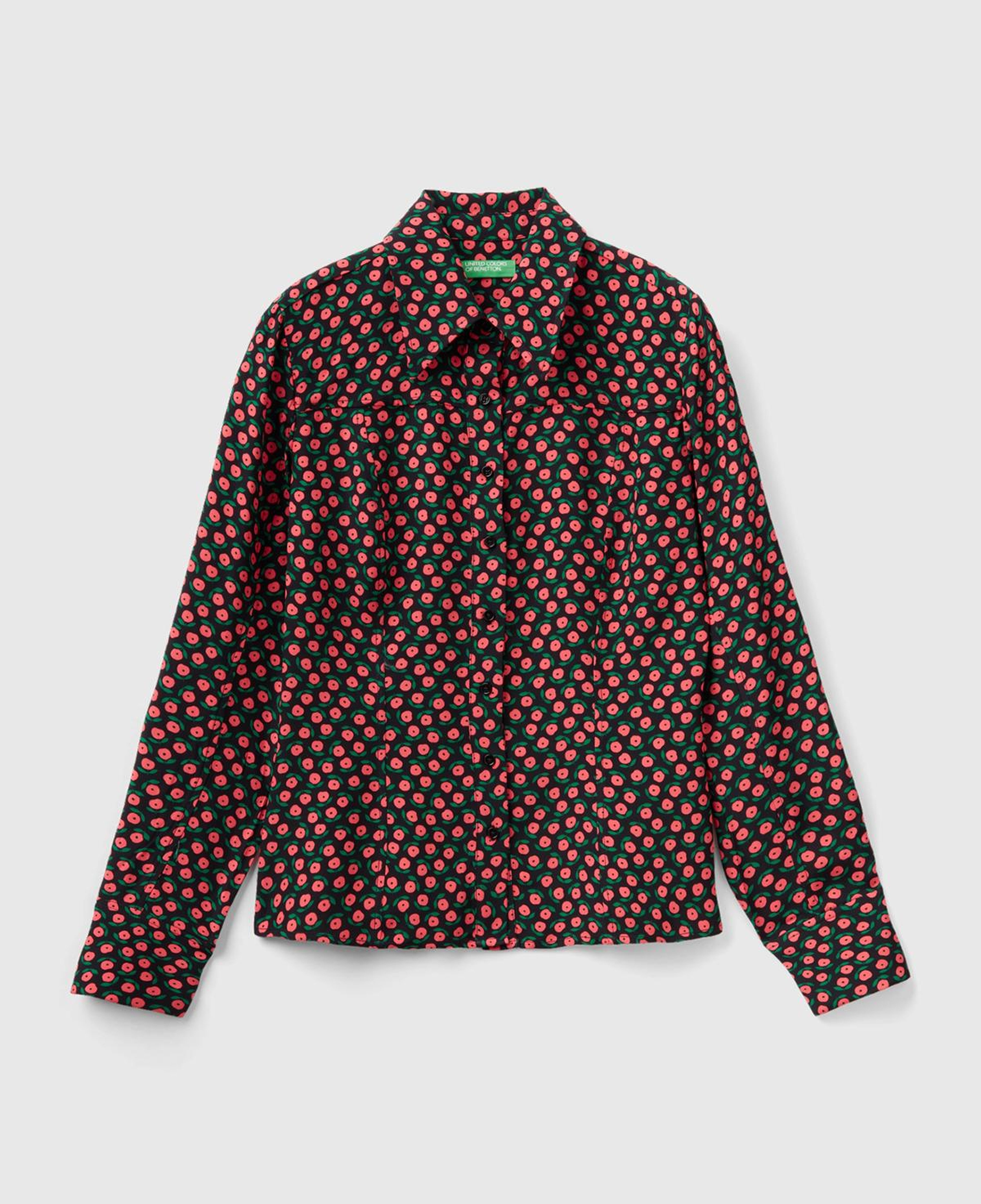 Kadın Pembe Mix Çiçek Desenli Viskoz Gömlek