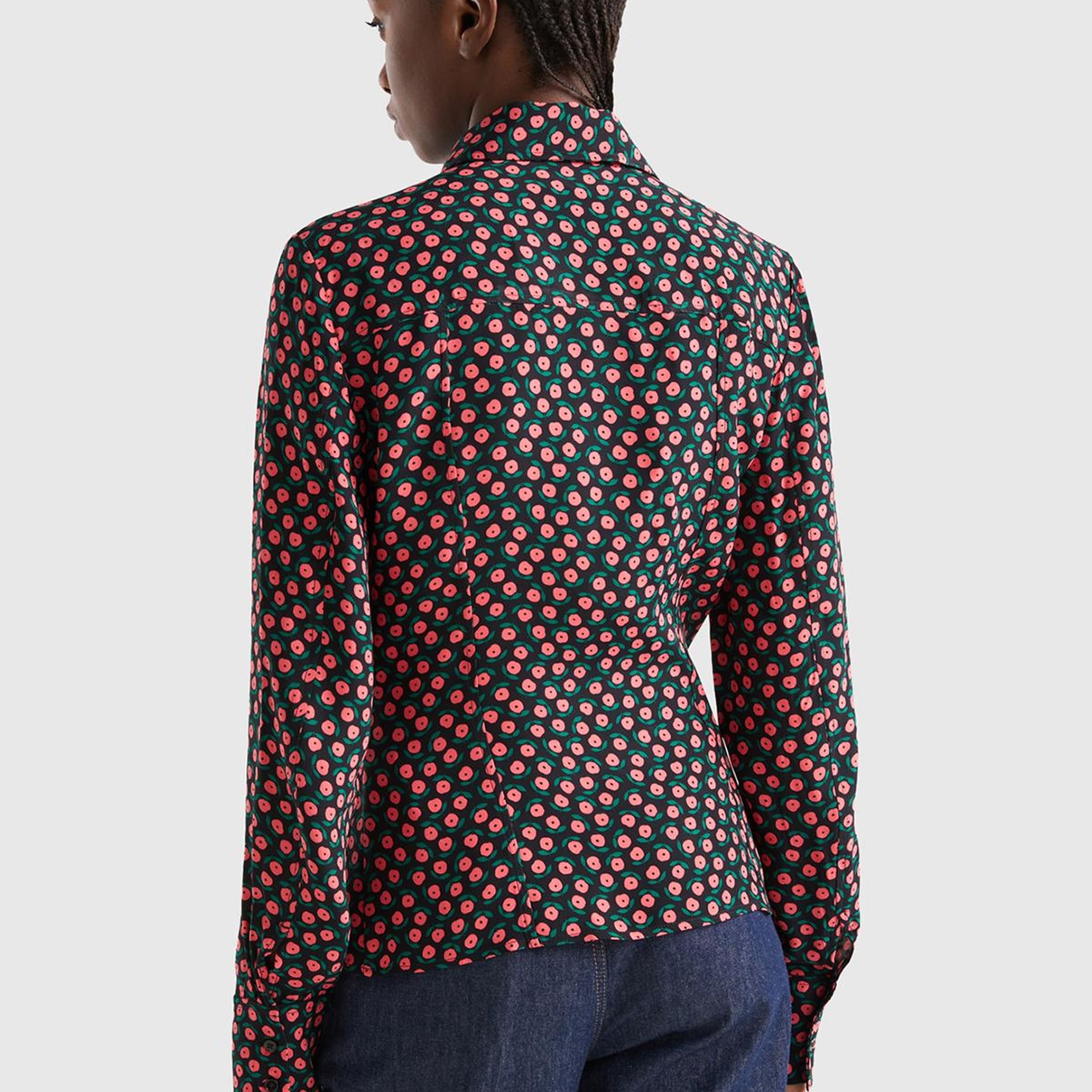 Kadın Pembe Mix Çiçek Desenli Viskoz Gömlek