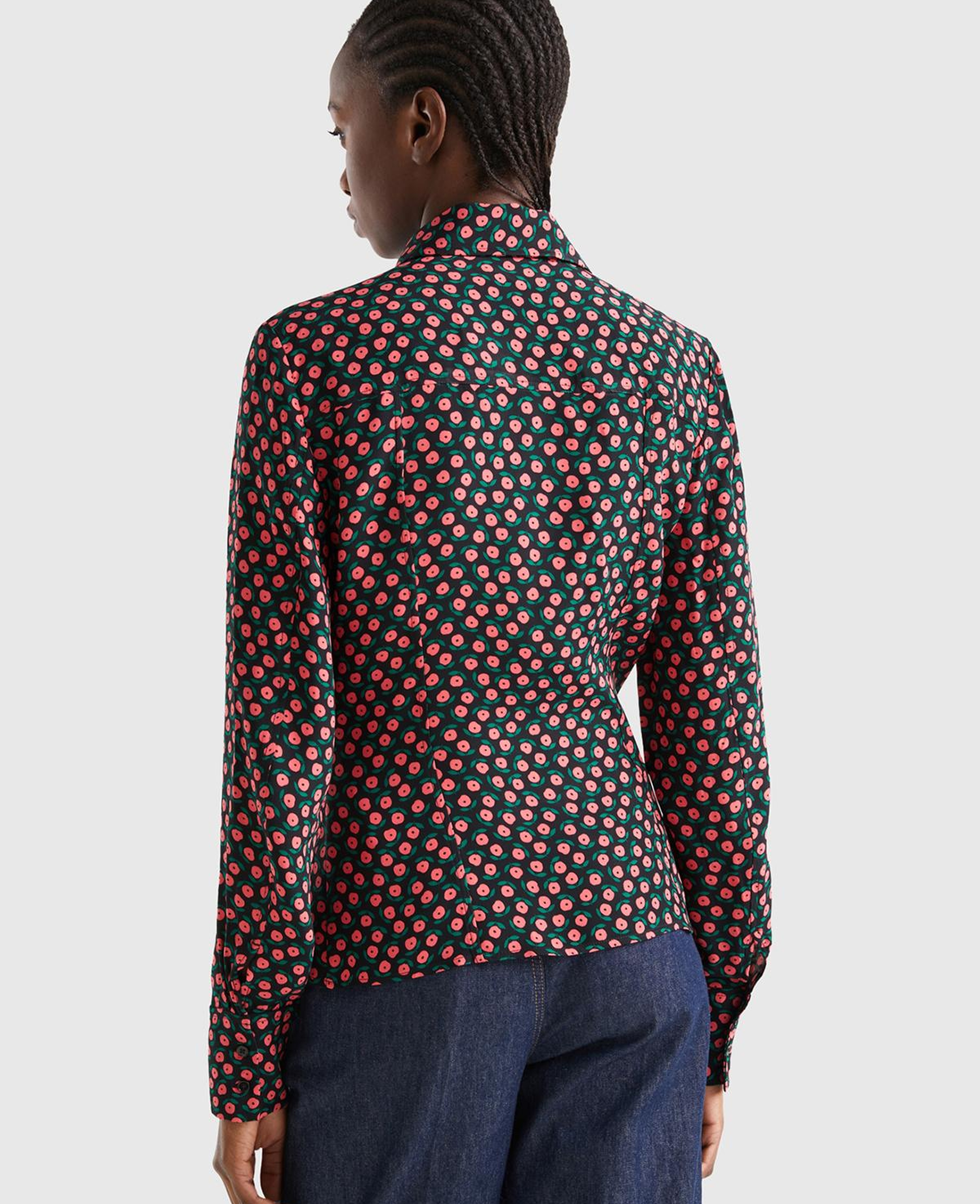 Kadın Pembe Mix Çiçek Desenli Viskoz Gömlek