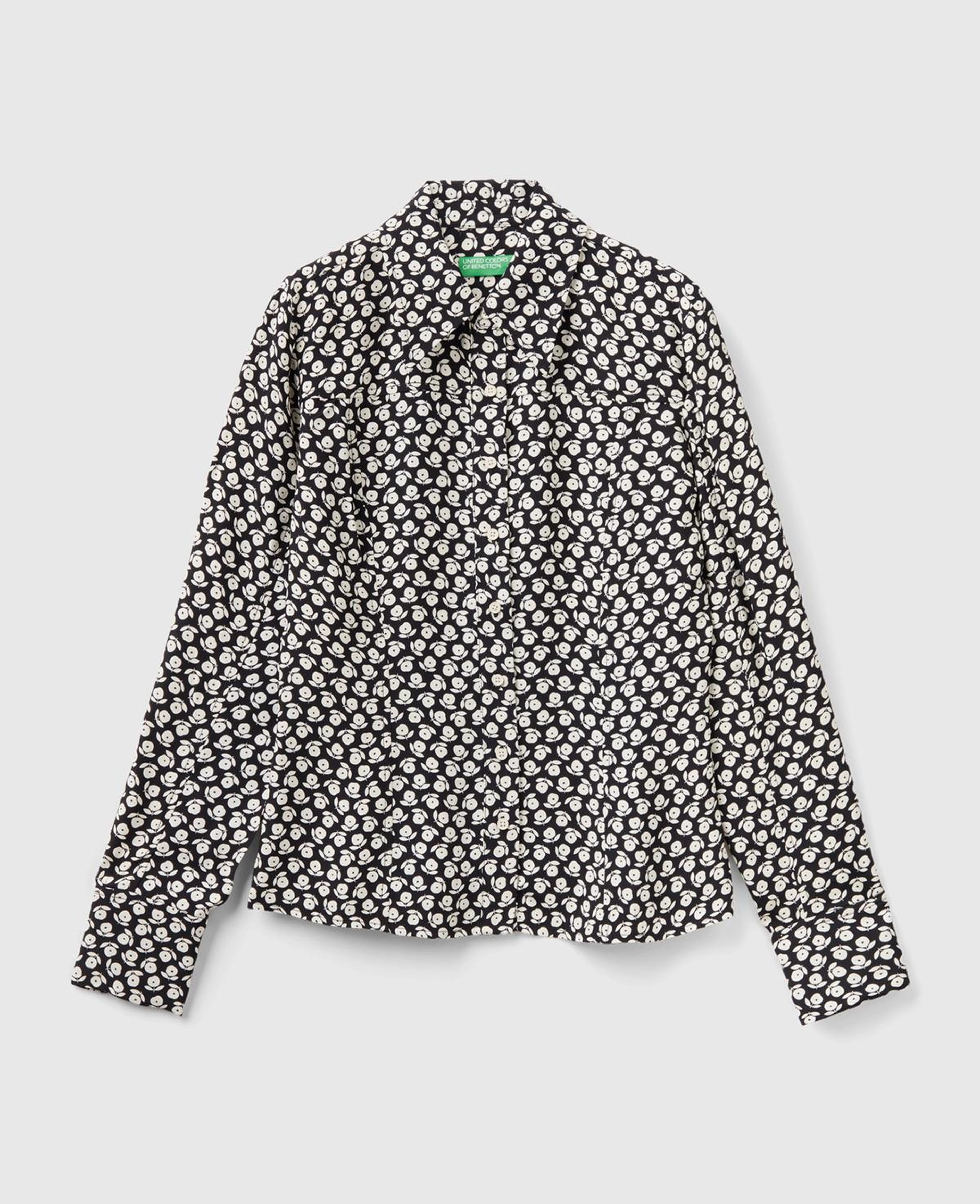 Kadın Lacivert Çiçek Desenli Viskoz Gömlek