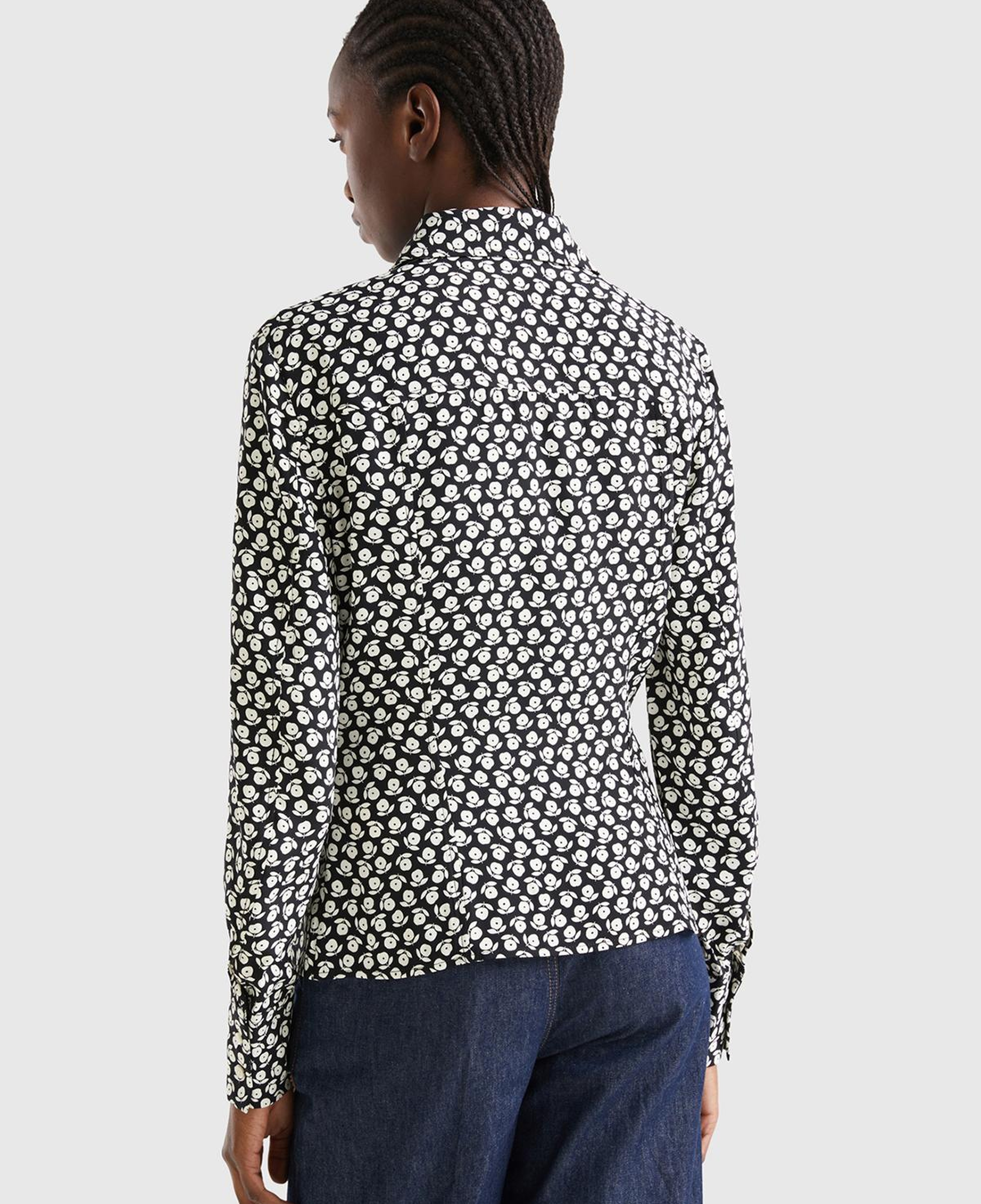 Kadın Lacivert Çiçek Desenli Viskoz Gömlek