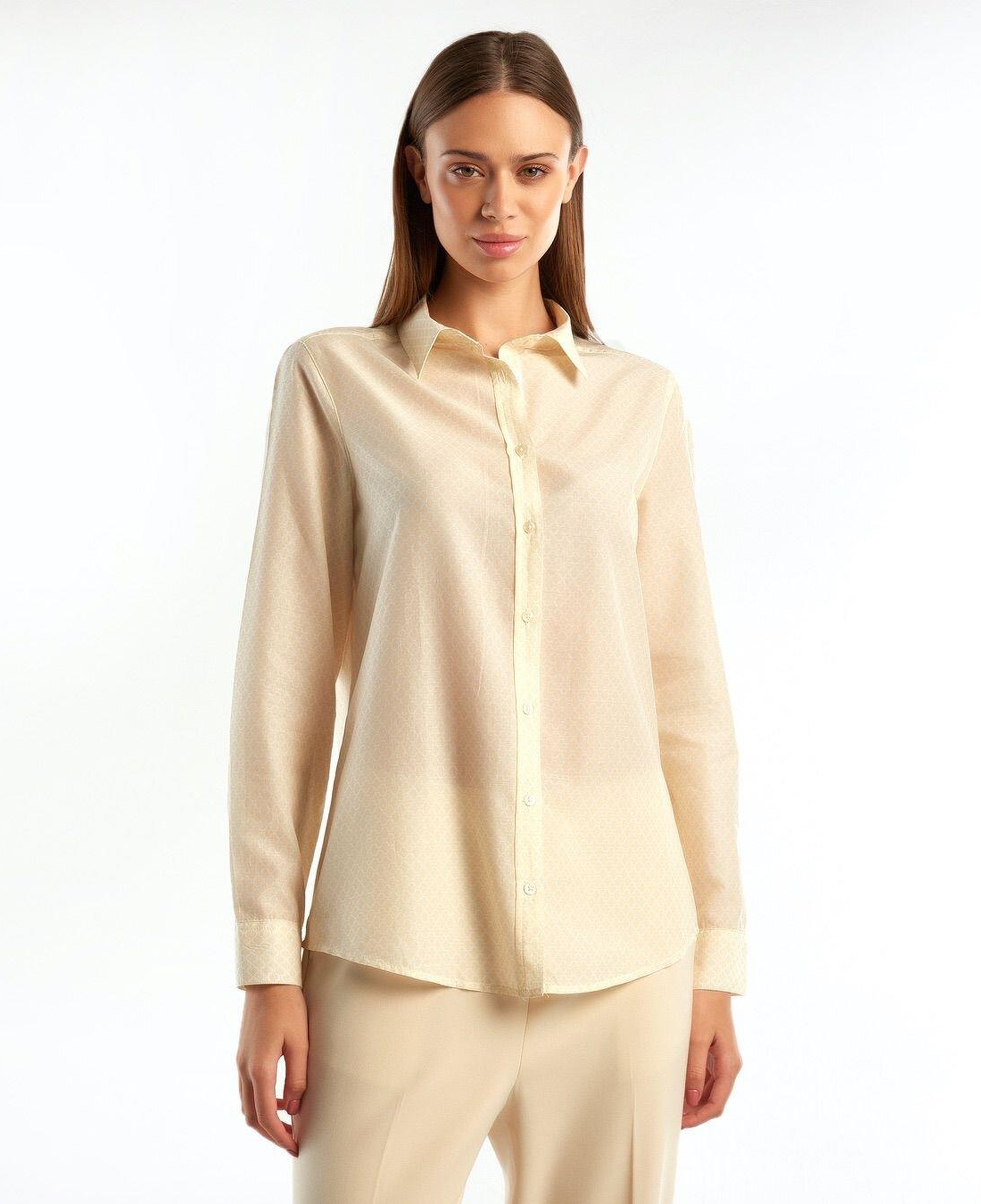 Kadın Bej Desenli Koton Gömlek