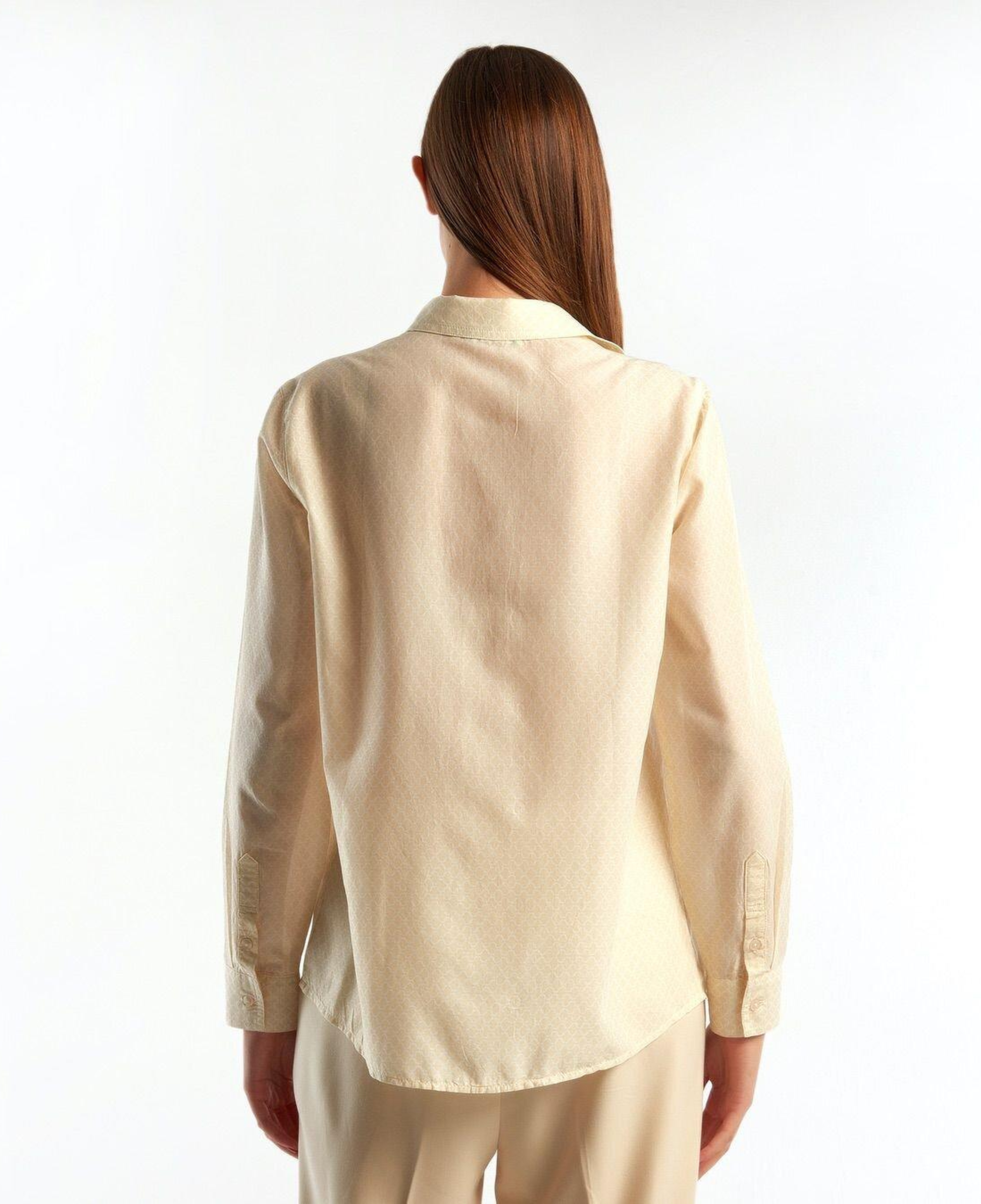 Kadın Bej Desenli Koton Gömlek