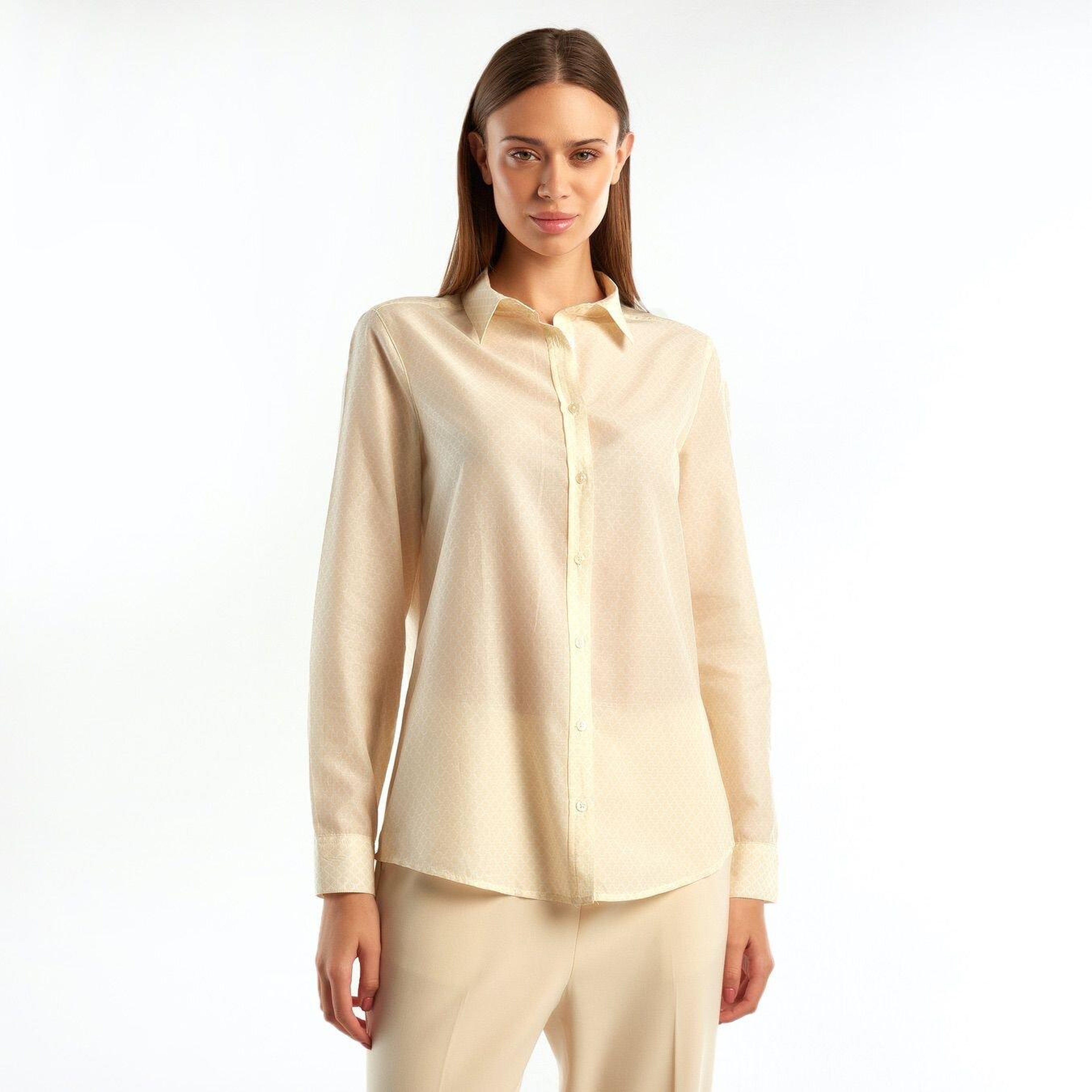 Kadın Bej Desenli Koton Gömlek