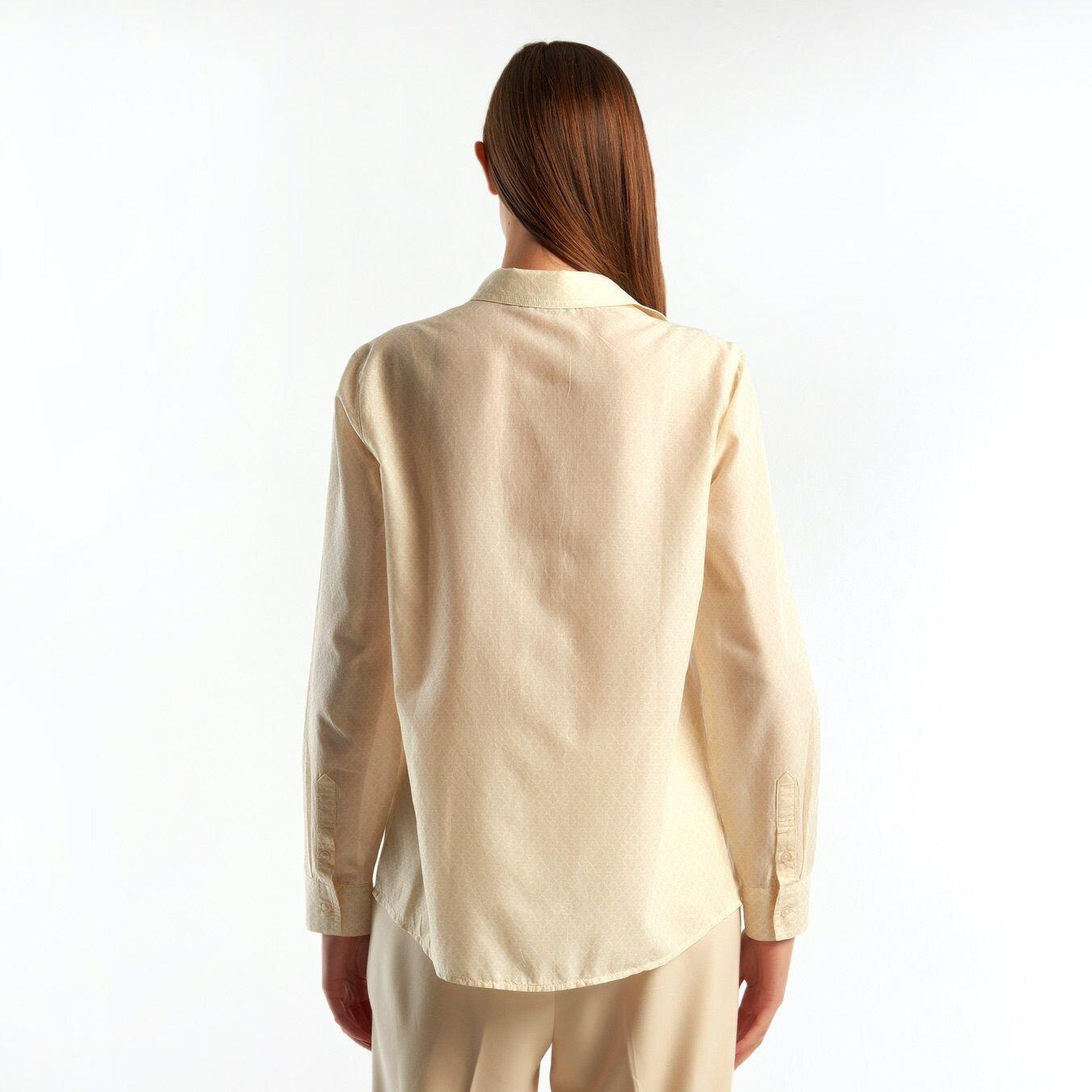 Kadın Bej Desenli Koton Gömlek