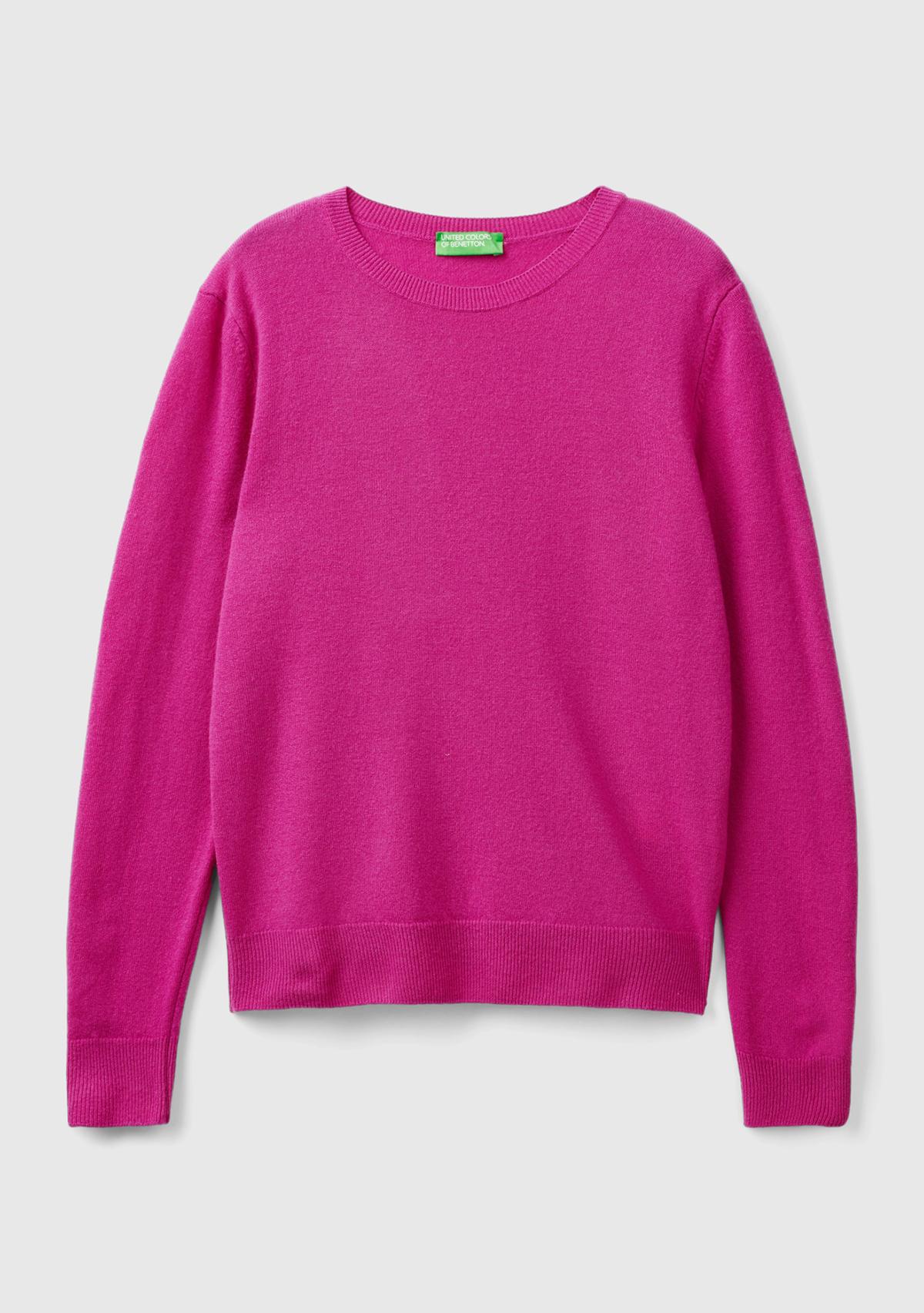 Kadın Fuşya Bisiklet Yaka %100 Merino Kazak