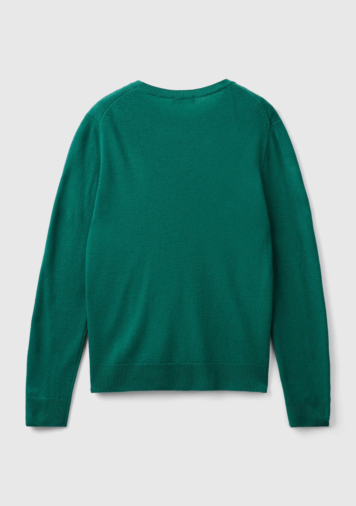 Kadın Koyu Yeşil Bisiklet Yaka %100 Merino Kazak