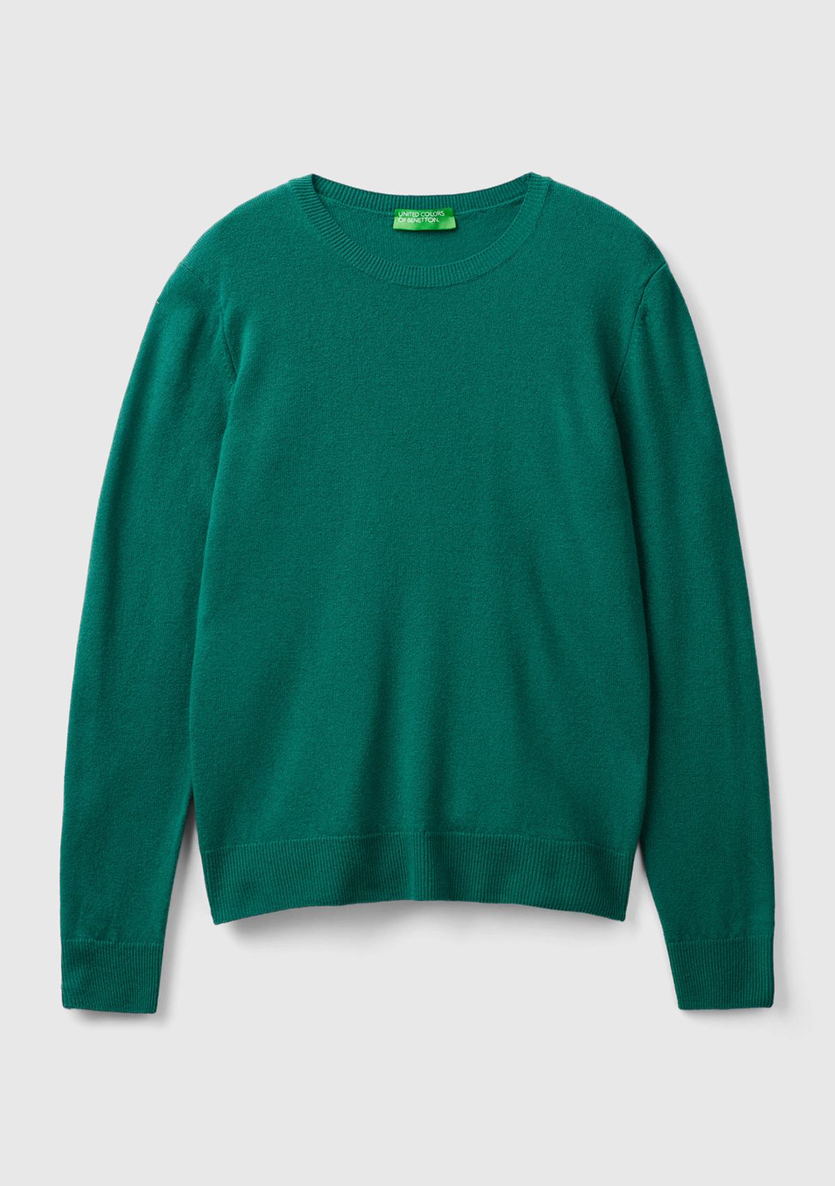 Kadın Koyu Yeşil Bisiklet Yaka %100 Merino Kazak