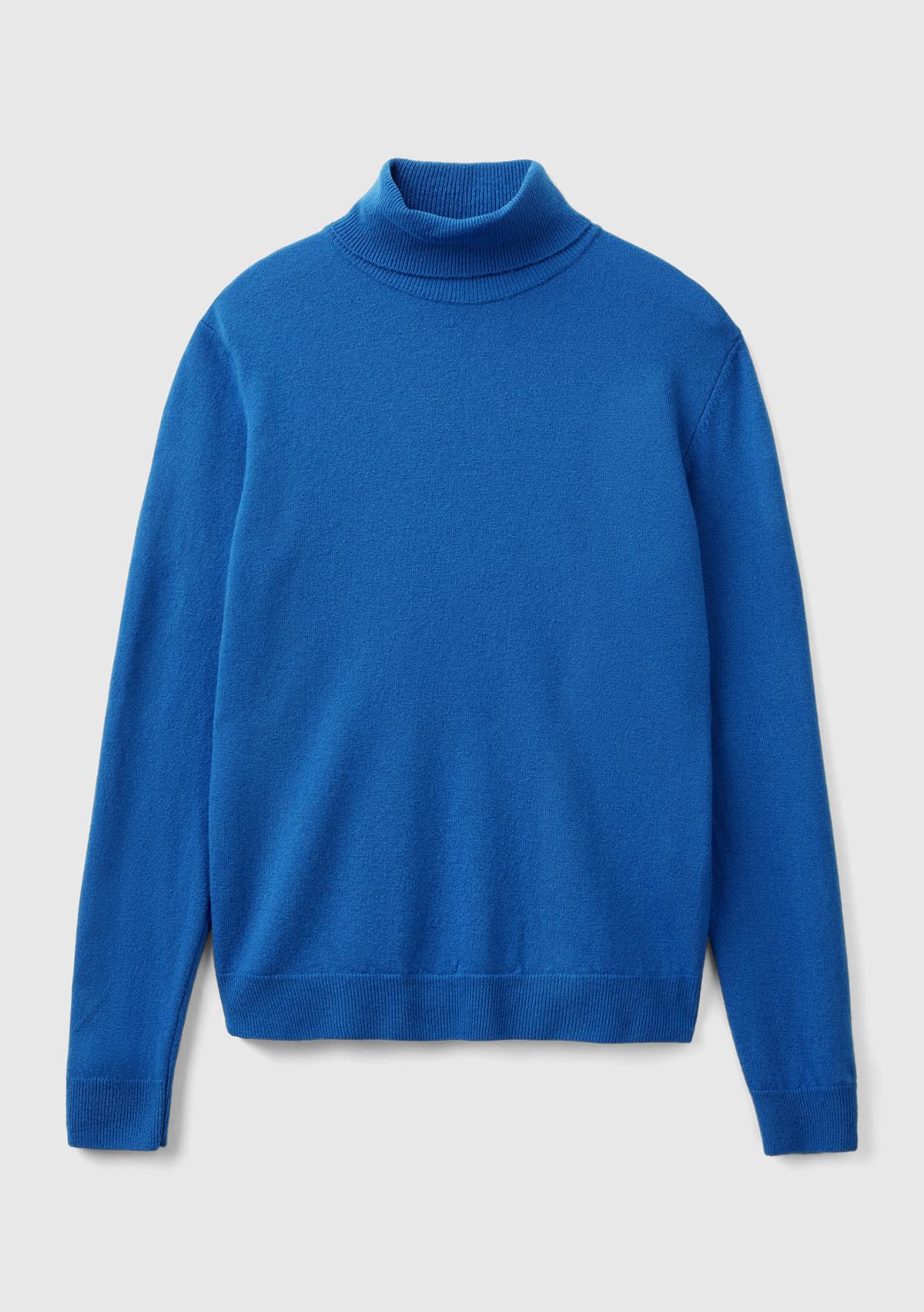 Kadın Gece Mavisi Dik Yaka %100 Merino Kazak