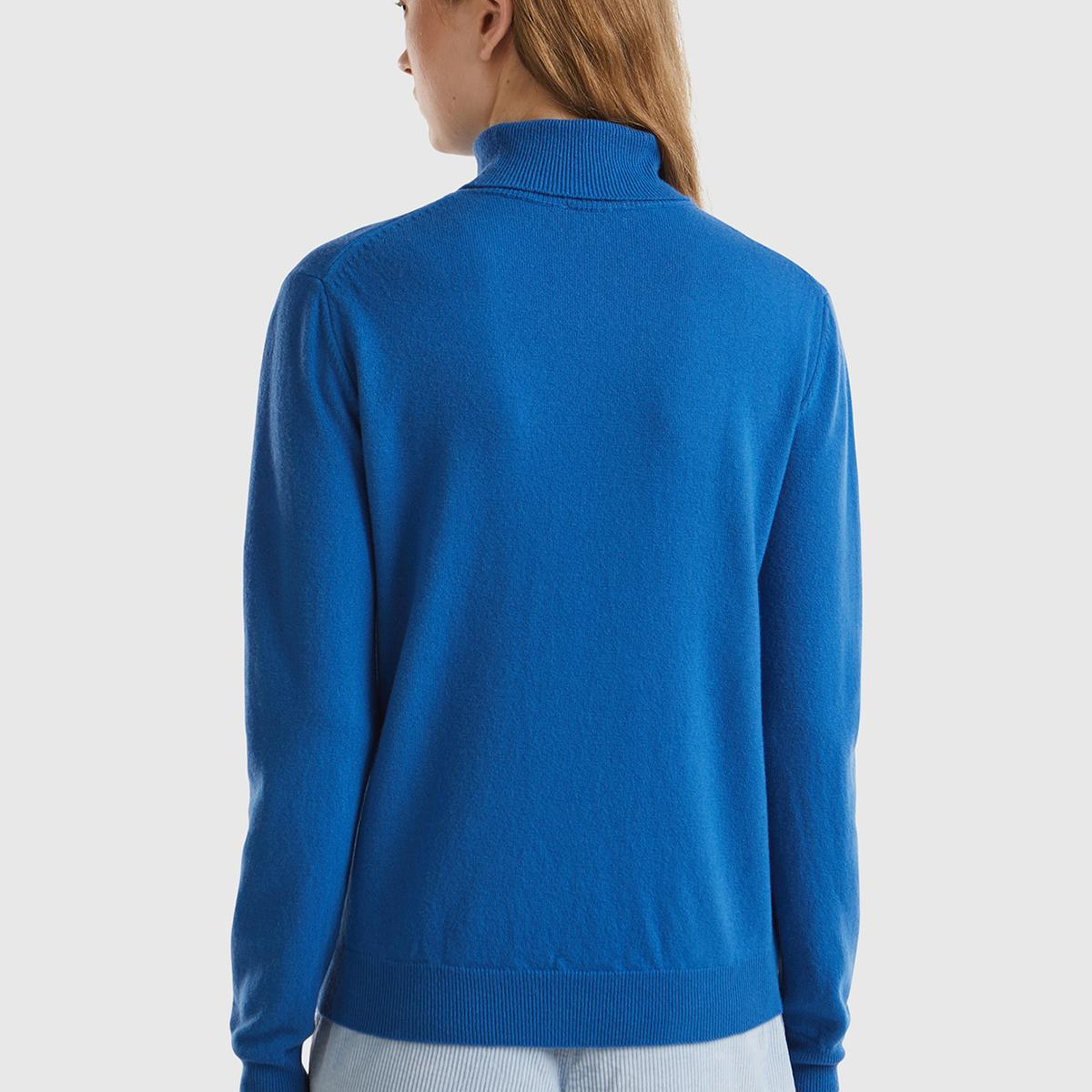 Kadın Gece Mavisi Dik Yaka %100 Merino Kazak