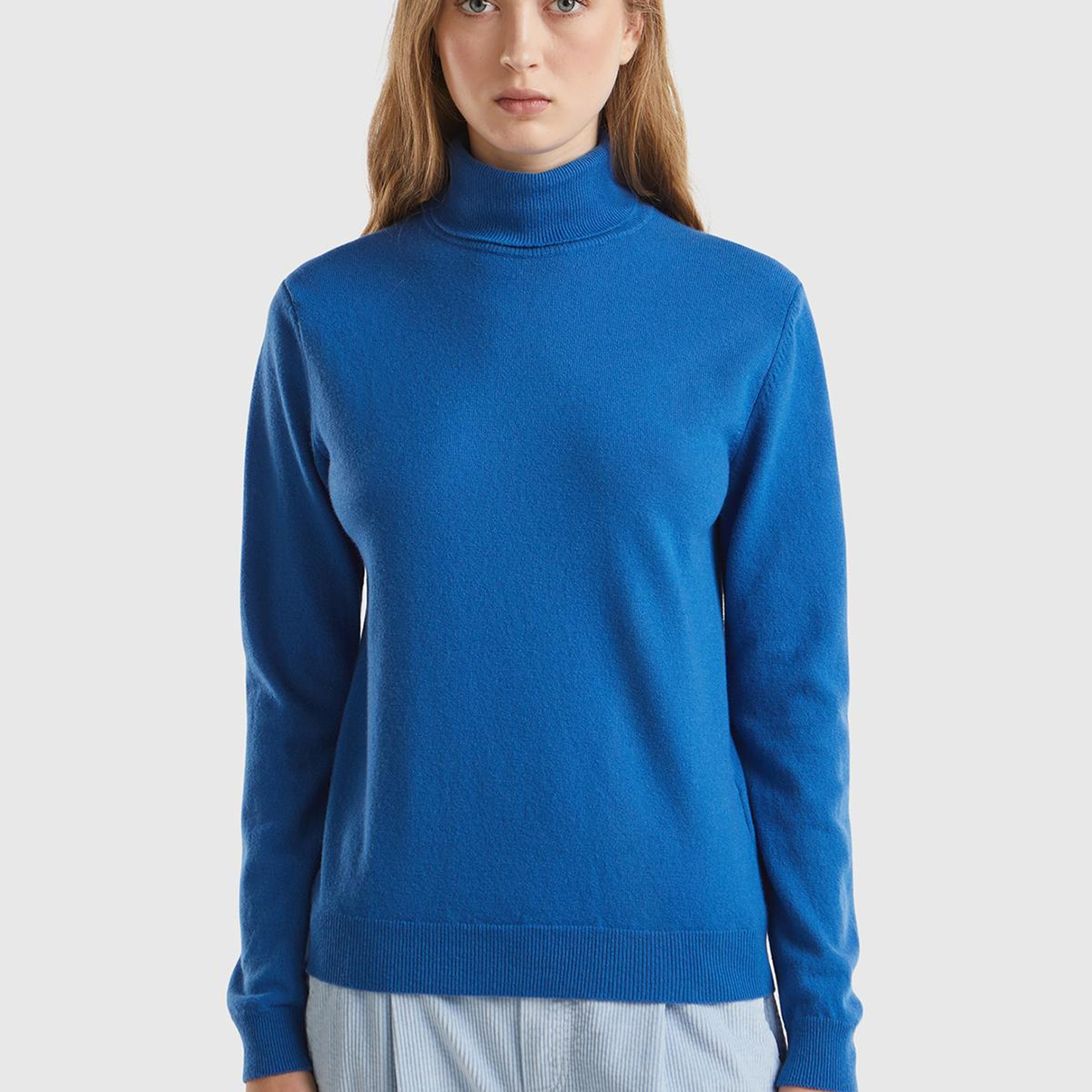 Kadın Gece Mavisi Dik Yaka %100 Merino Kazak