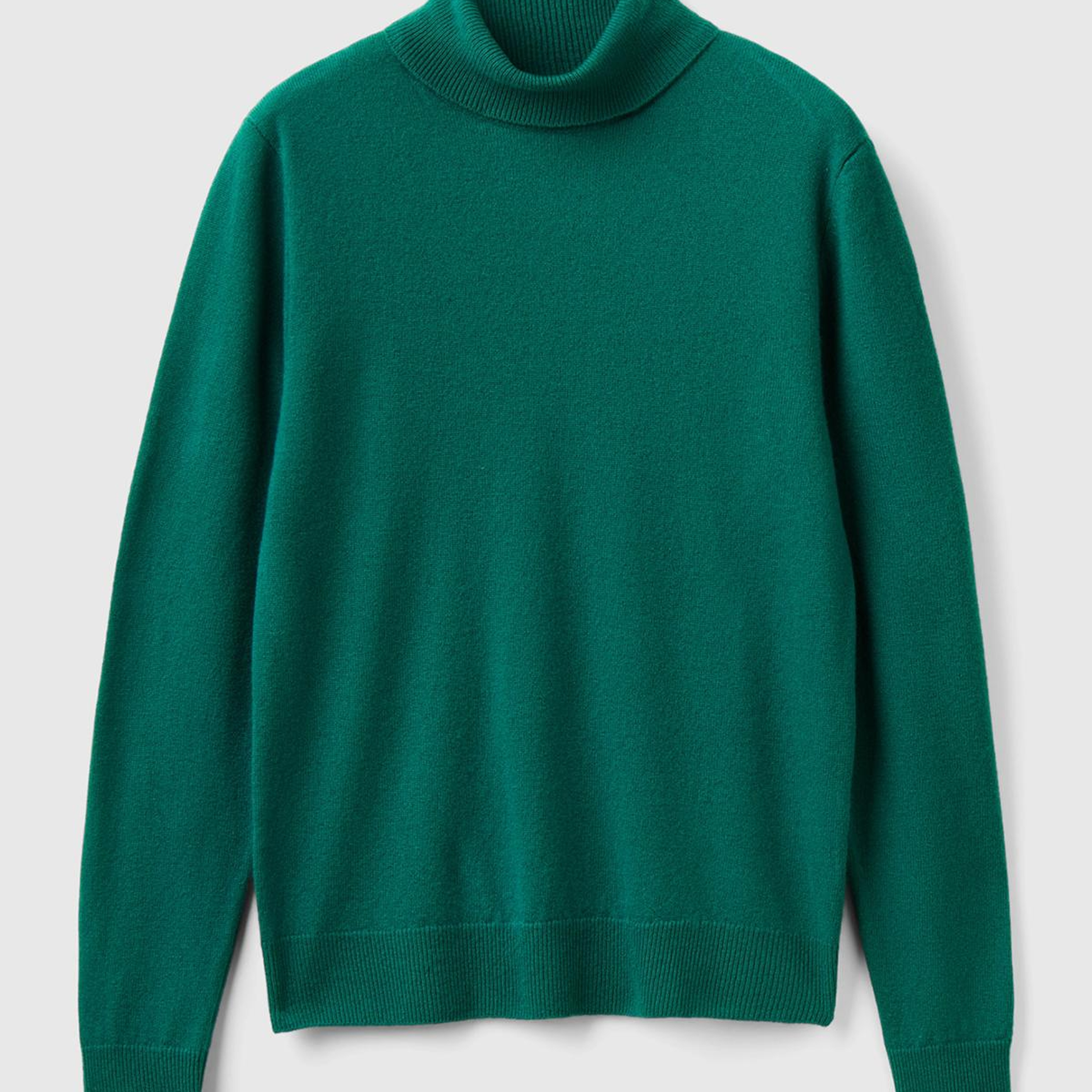 Kadın Koyu Yeşil Dik Yaka %100 Merino Kazak