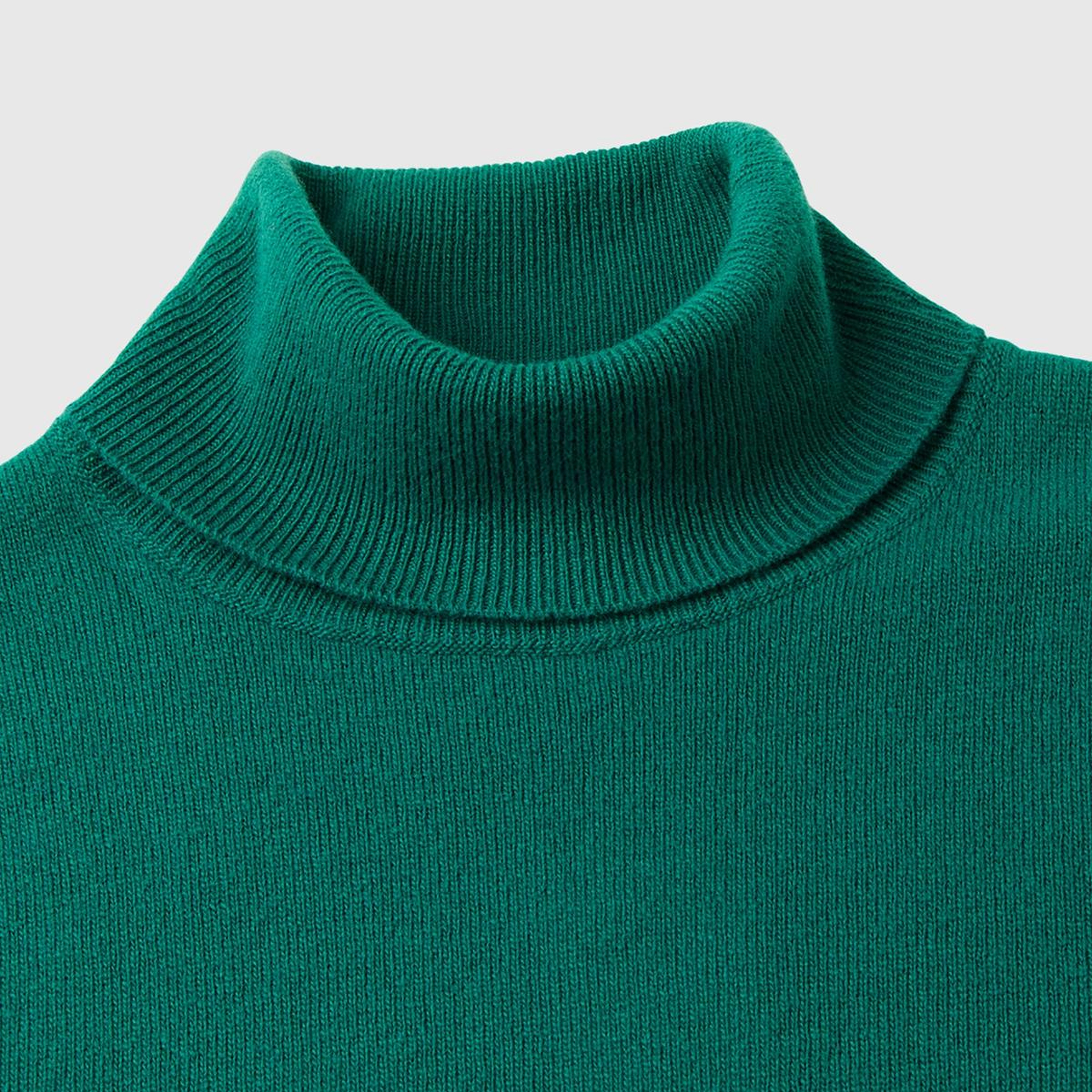 Kadın Koyu Yeşil Dik Yaka %100 Merino Kazak