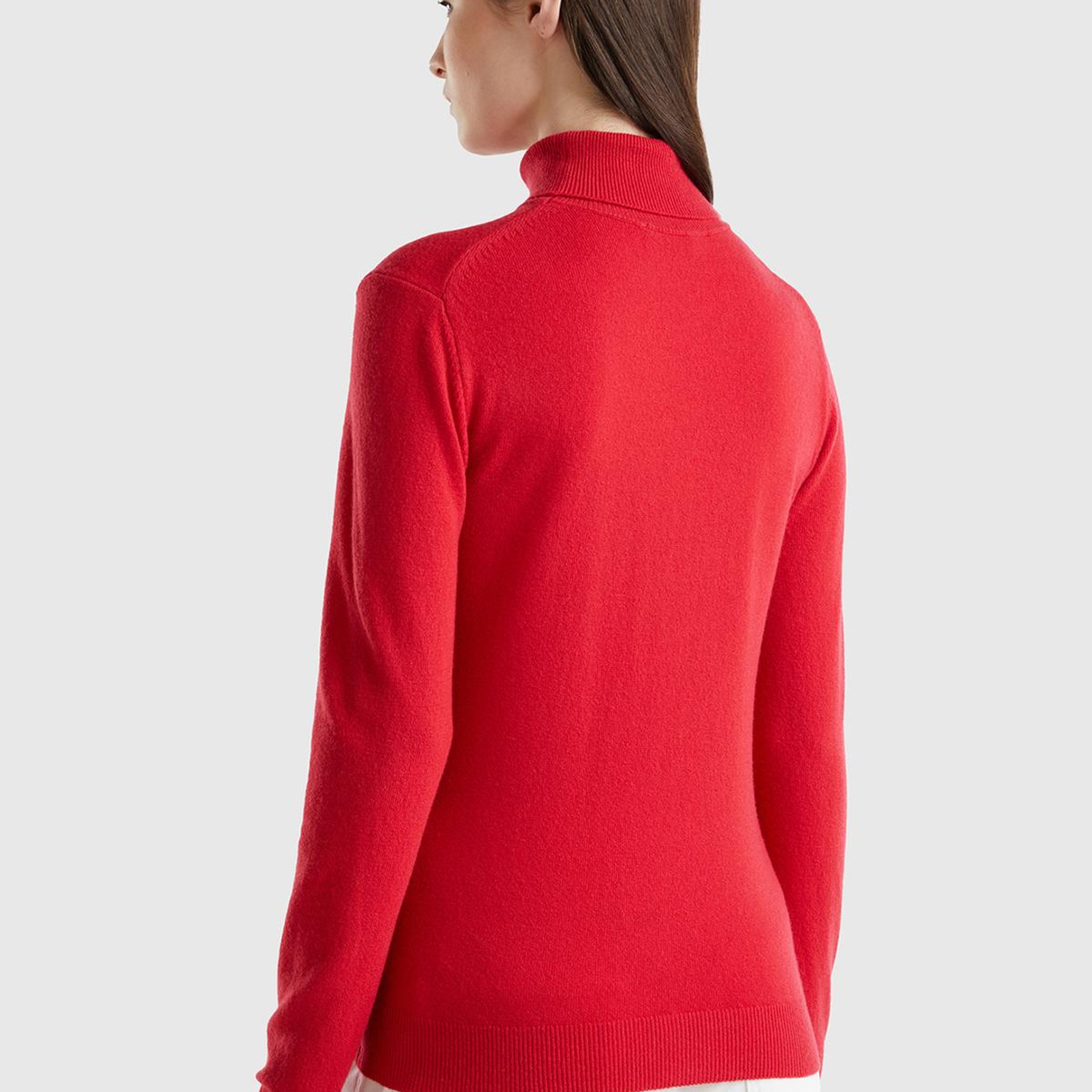 Kadın Kırmızı Dik Yaka %100 Merino Kazak