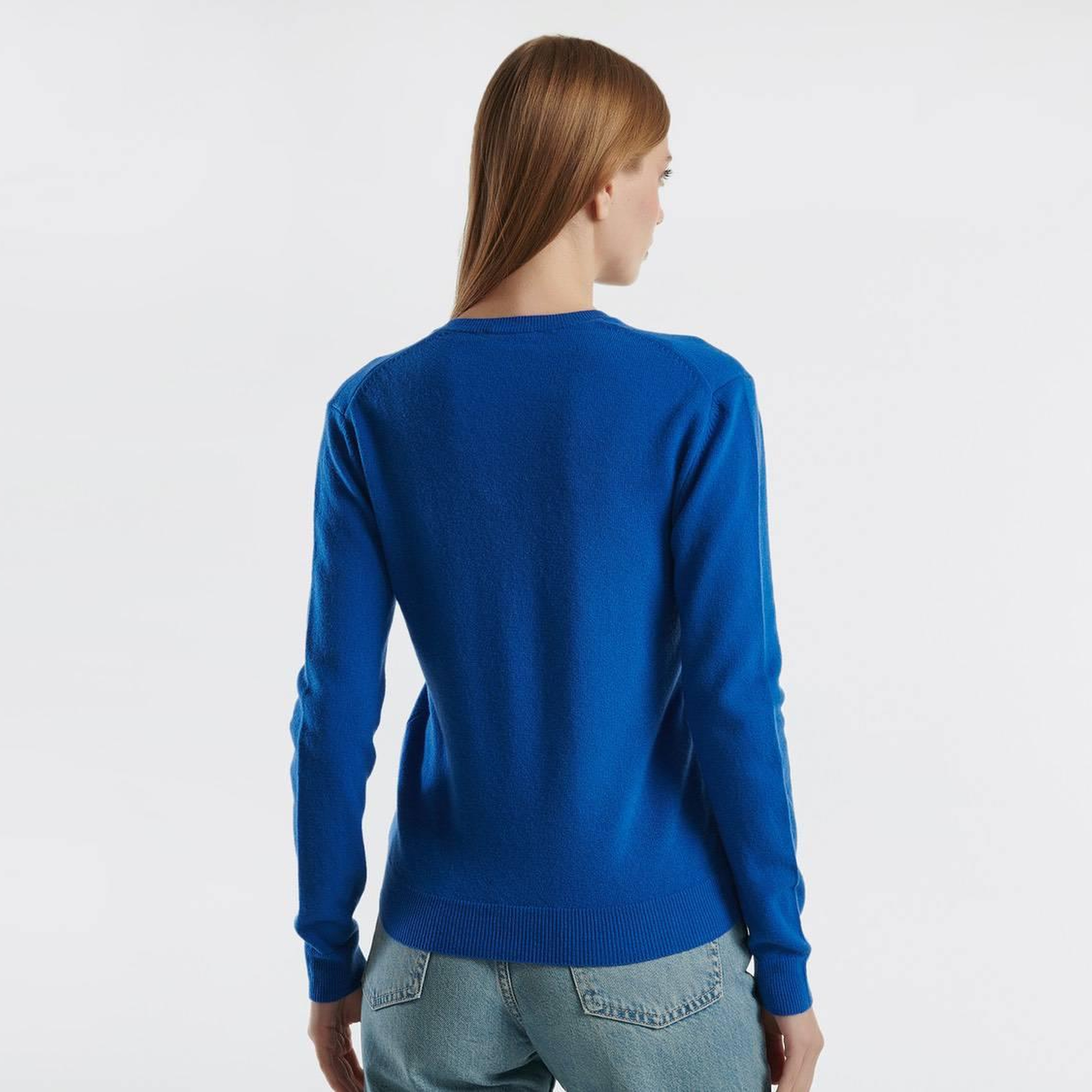 Kadın Gece Mavisi V Yaka %100 Merino Kazak