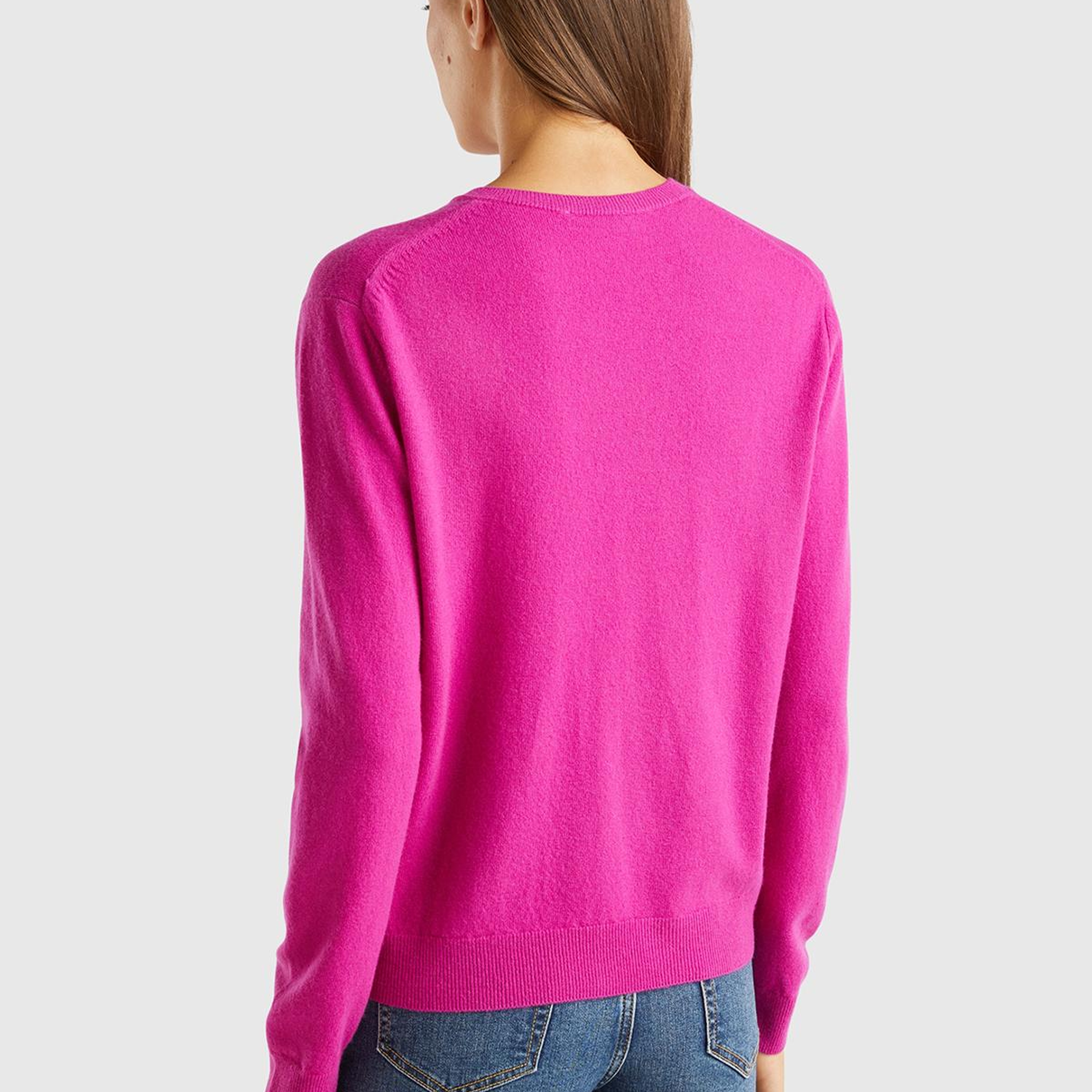 Kadın Fuşya Bisiklet Yaka %100 Merino Hırka