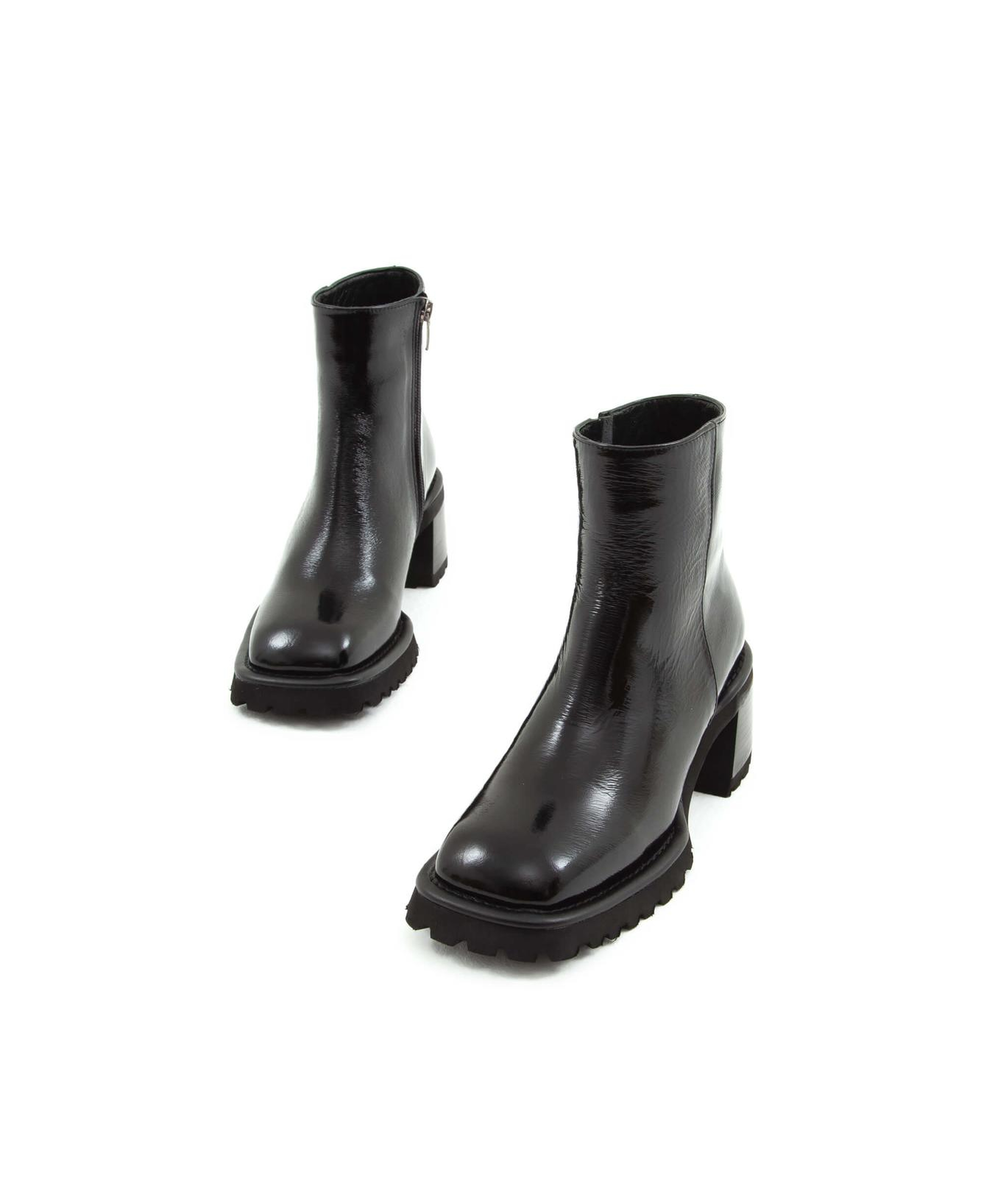 Tamer Tanca Kadın Hakiki Deri Siyah Rugan Klasik Bot