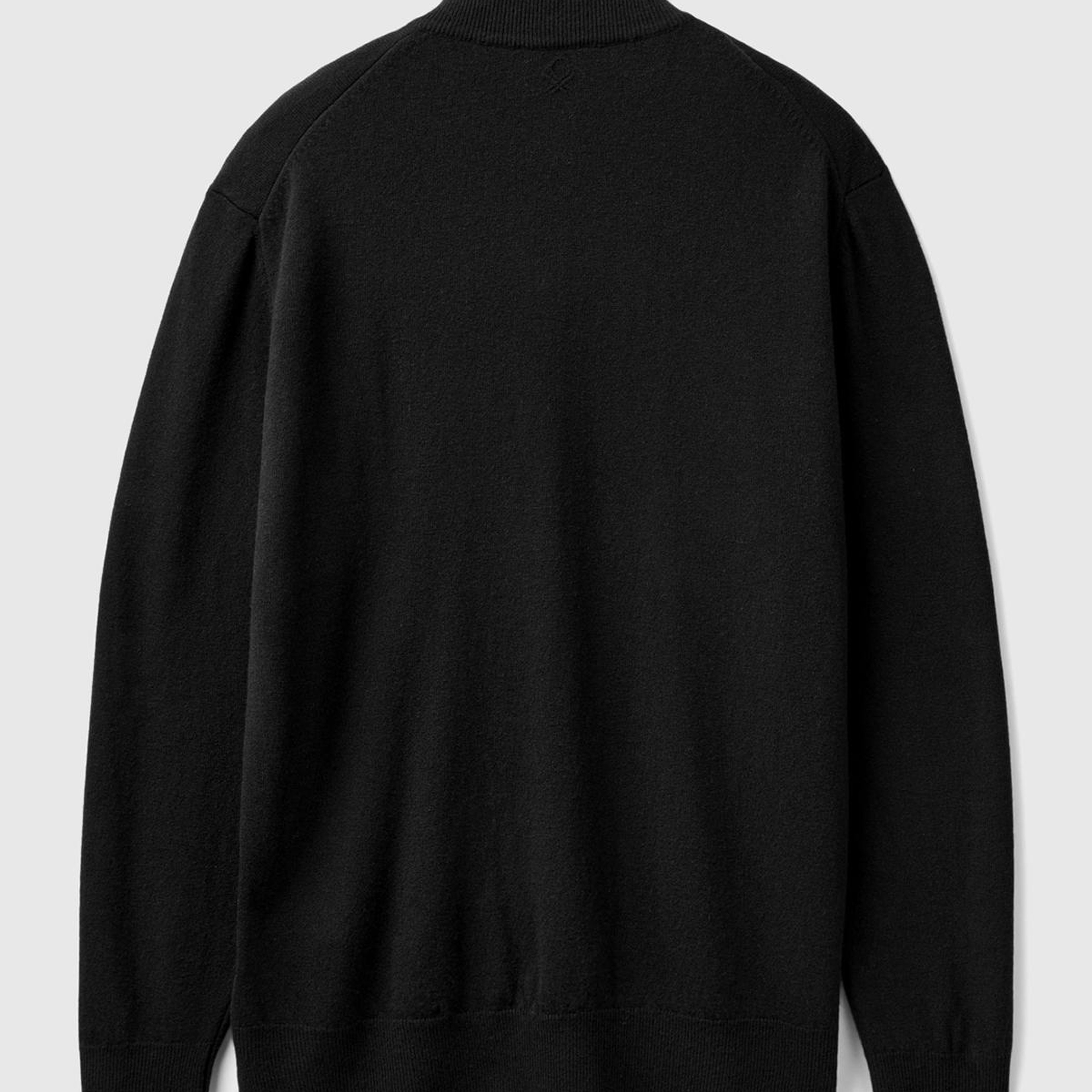 Erkek Siyah Dik Yaka Yarım Fermuarlı %100 Merino Kazak