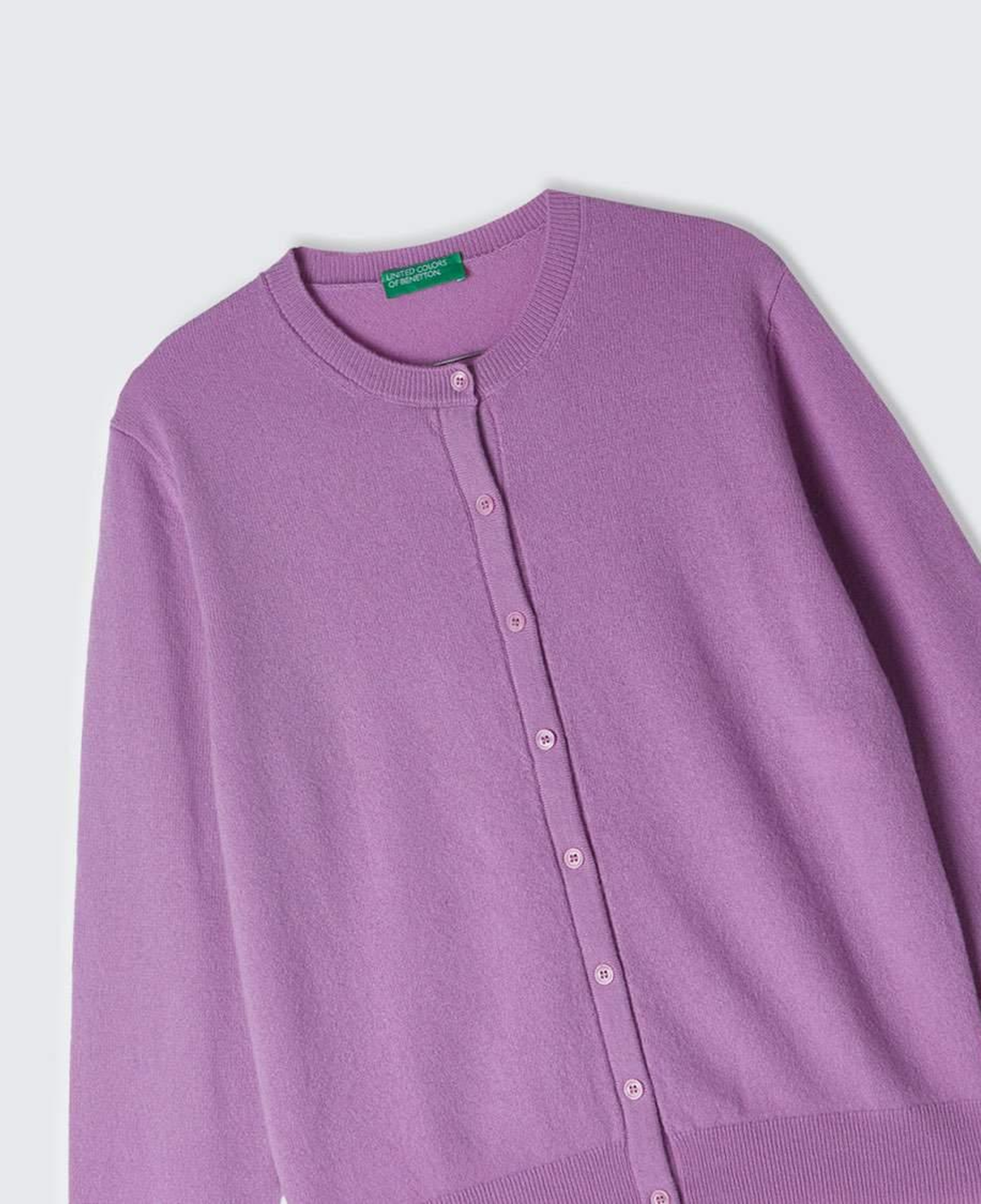 Kadın Lila %100 Kaşmir Yuvarlak Yaka Önü Düğme İliklemeli Hırka